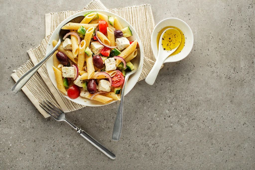 Griechischer Nudelsalat mit mediterranem Flair – hier das Rezept