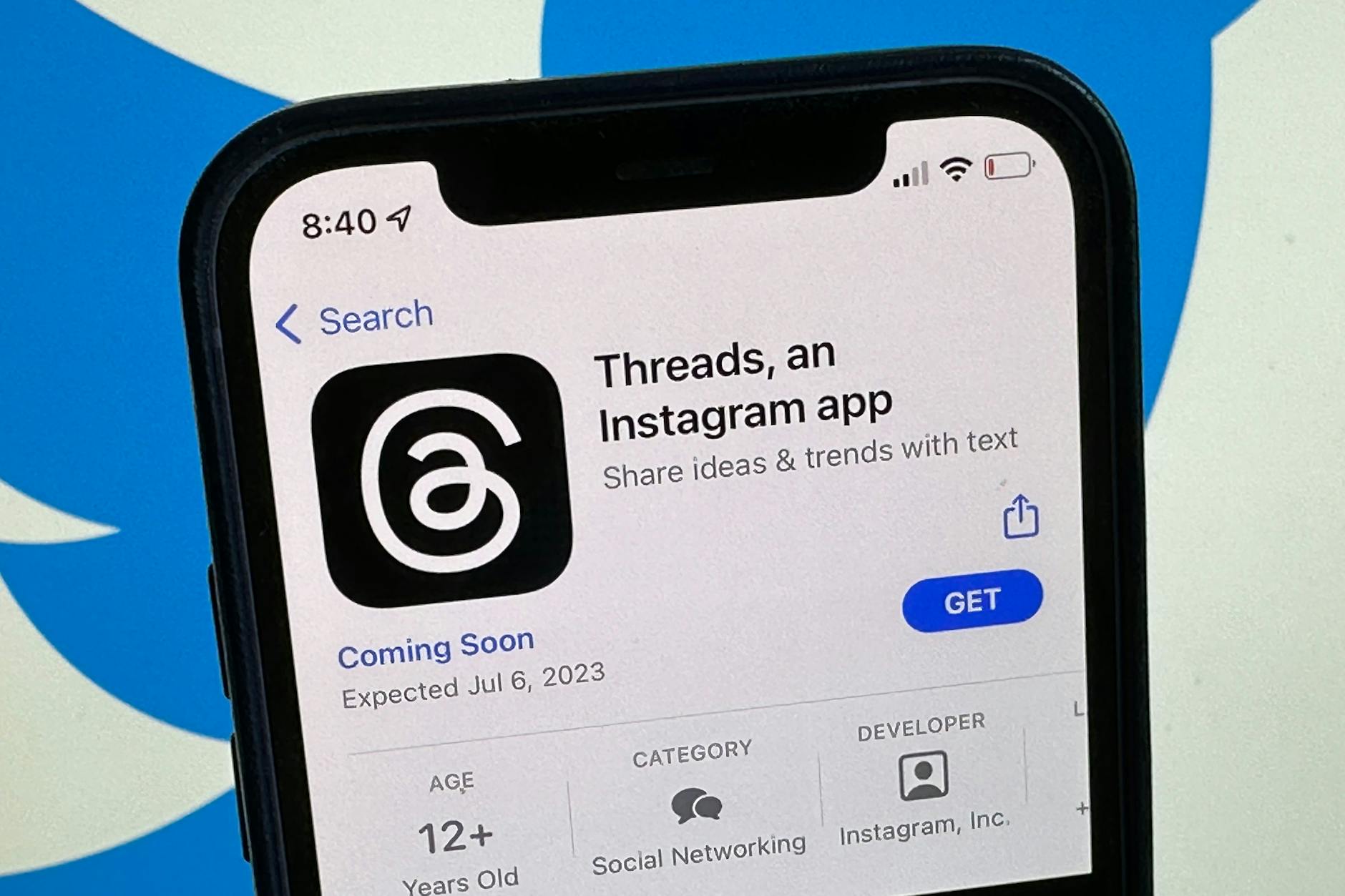 Die Ankündigung der Social-Media-App Threads im US-amerikanischen App Store von Apple. Es wird hier als Instagram-App bezeichnet.