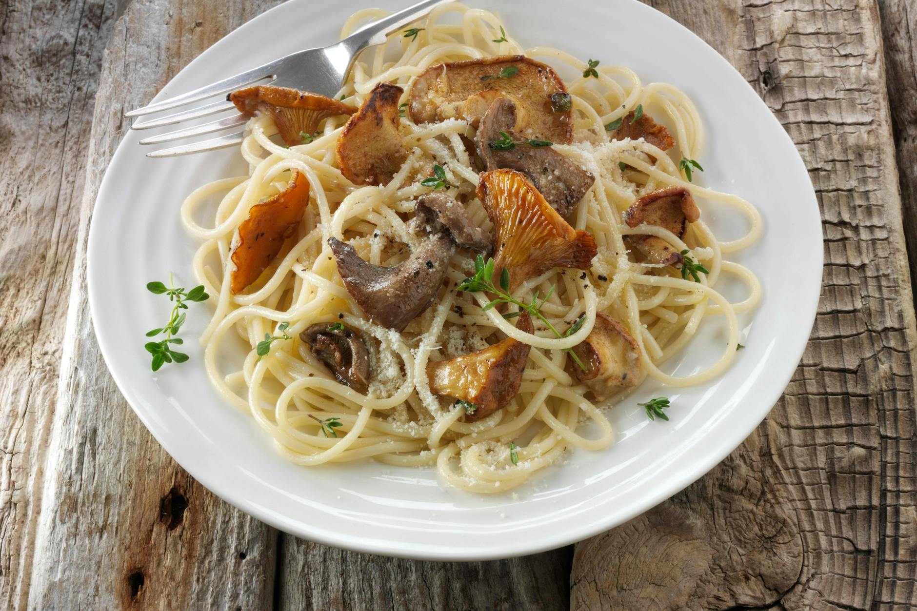 Spaghetti mit frischen Pfifferlingen und etwas Parmesan - eine geniale Kombination im Sommer. 