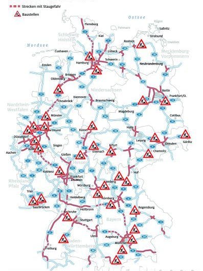 Die Stau-Karte für Deutschland in den Sommerferien.