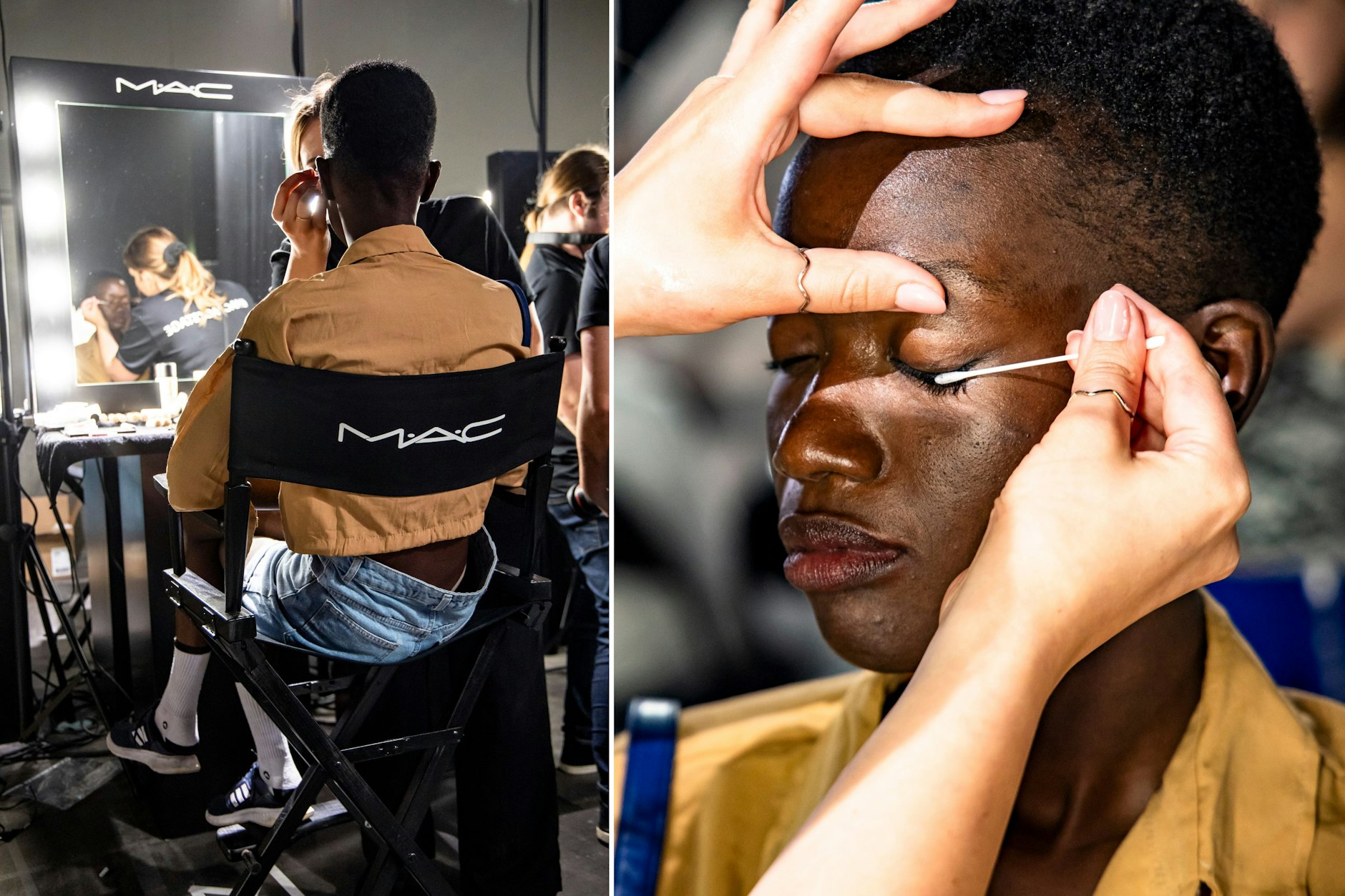 Die Hose scheint ein bisschen zu groß zu sein, ans Make-up wird noch ein letztes Mal Hand angelegt.