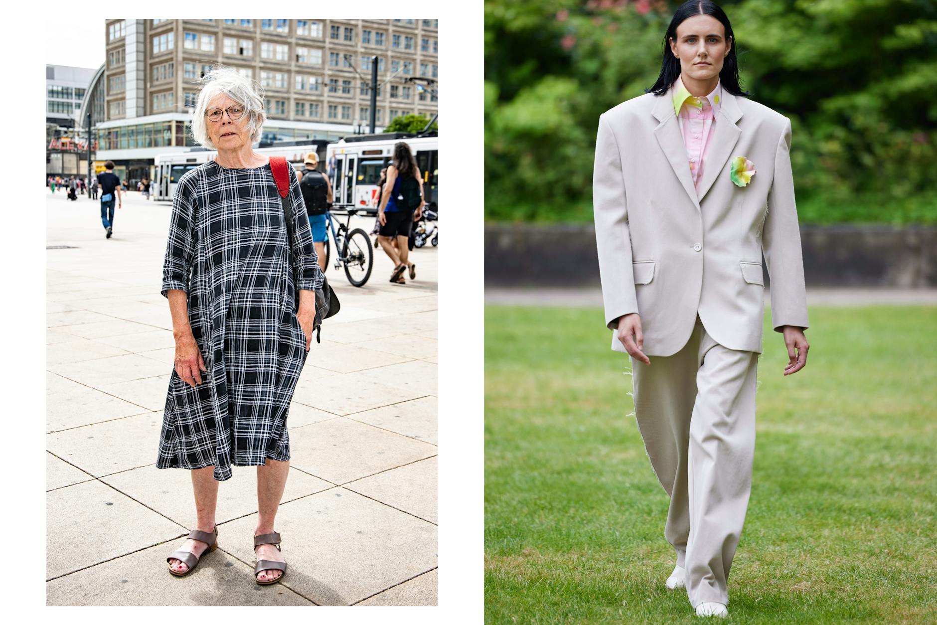 <strong>Ingrid Höflich aus Osnabrück, 73 Jahre alt, über einen Look der Marke Bobkova: </strong>„Also ich möchte nicht so breite Schultern haben. Die gab es ja schon mal in den 80ern, mit Polstern drunter und ich weiß nicht, was noch alles. Ich trage ohnehin lieber Kleider, mir wäre das zu maskulin, trotz dieses Blumendetails da. Trotzdem finde ich, man könnte dieses Outfit überall tragen, auch wenn man bei uns auf dem Land wohl ziemlich damit auffallen würde.“