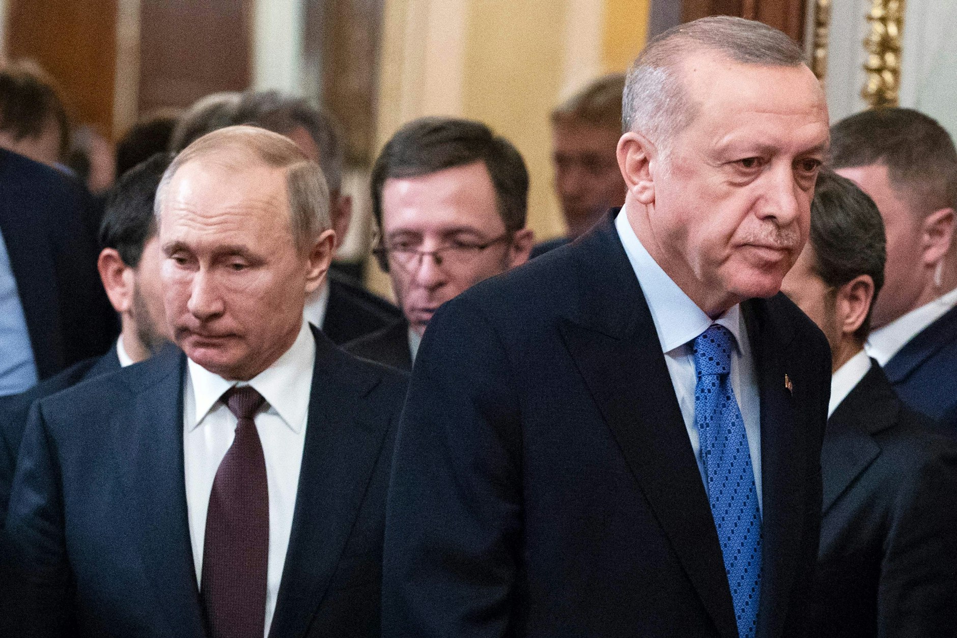 Wladimir Putin und Recep Tayyip Erdogan im März 2020 im Kreml.&nbsp;
