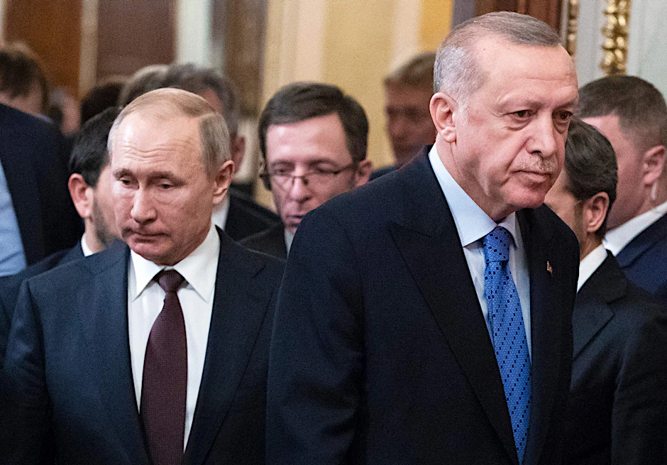 Wladimir Putin und Recep Tayyip Erdogan im März 2020 im Kreml.&nbsp;