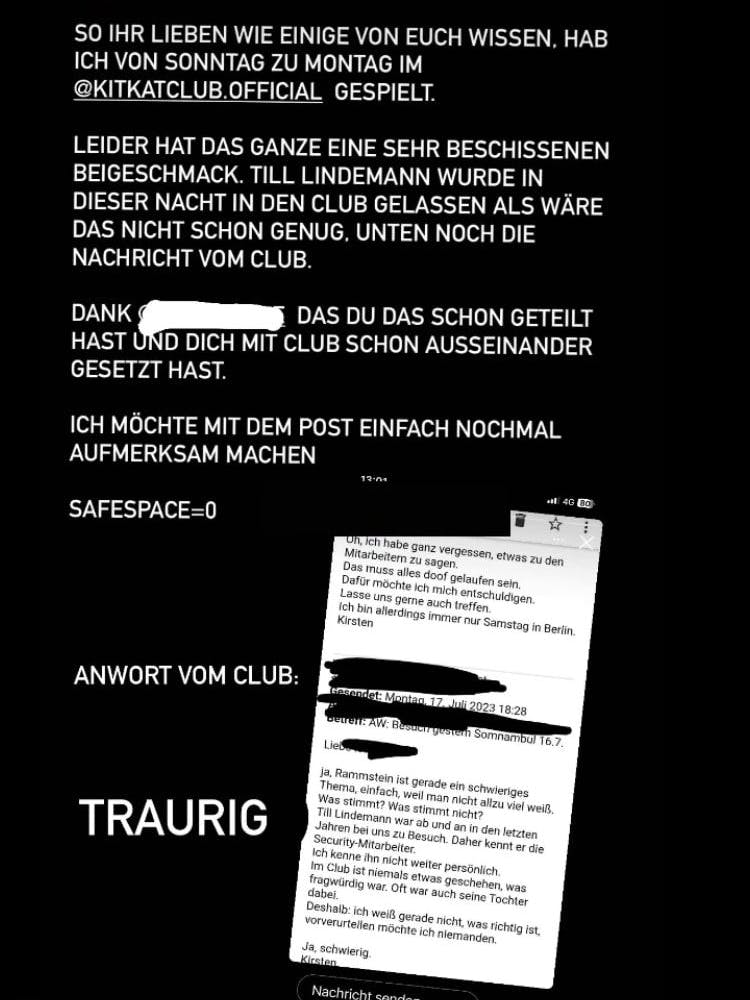 Die DJ Iva Bodul hat den Besuch Lindemanns im Kitkat-Club auf Instagram öffentlich gemacht.