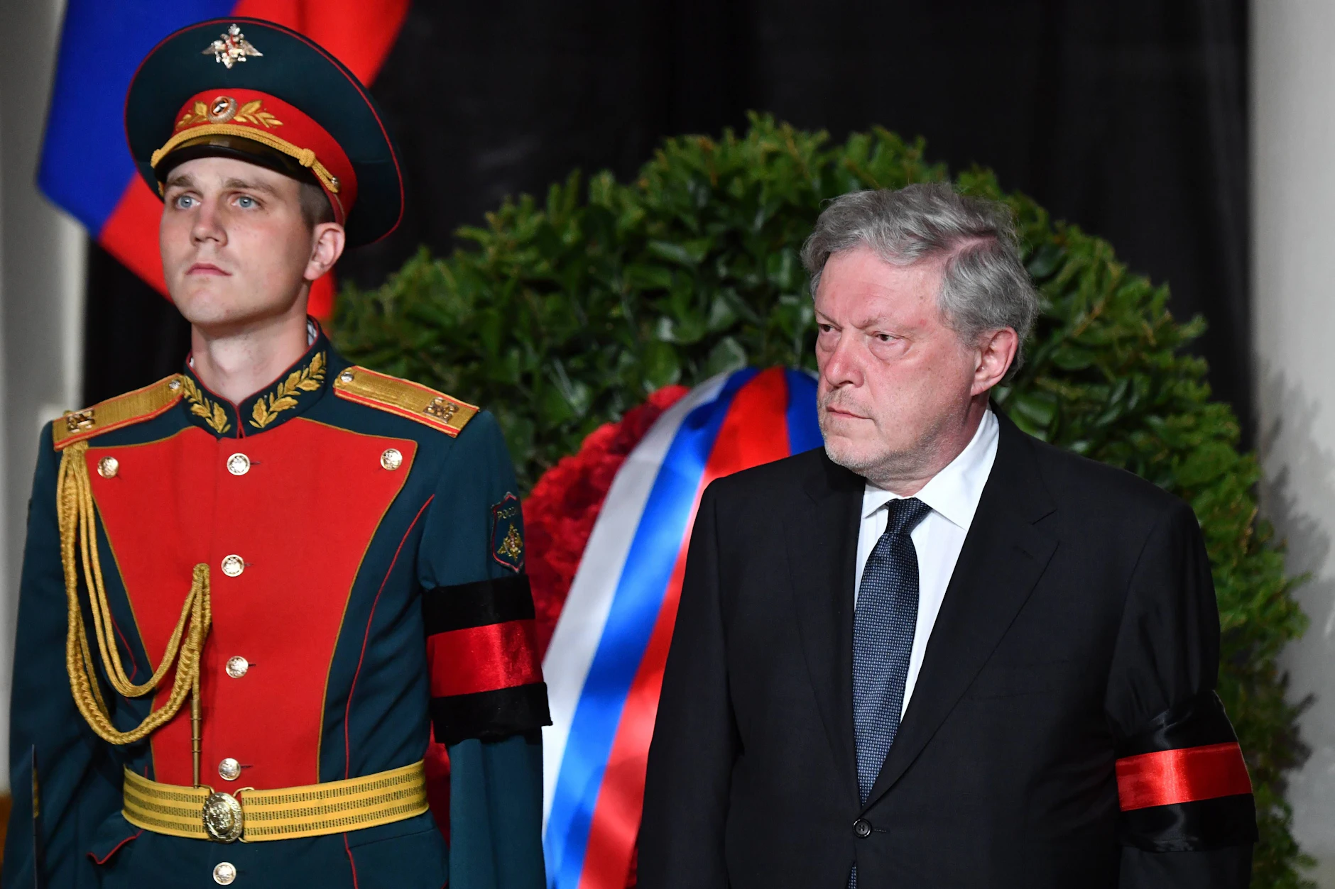 Grigori Jawlinski trifft im Haus der Gewerkschaften zu einer Gedenkfeier für Michail Gorbatschow ein, 03.09.2022.