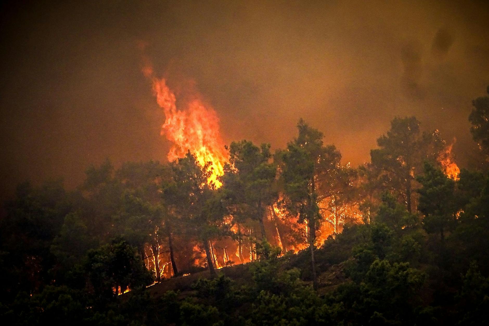 In Griechenland bedroht ein Waldbrand die Ferieninsel Rhodos. Viele Touristen mussten bereits evakuiert werden.