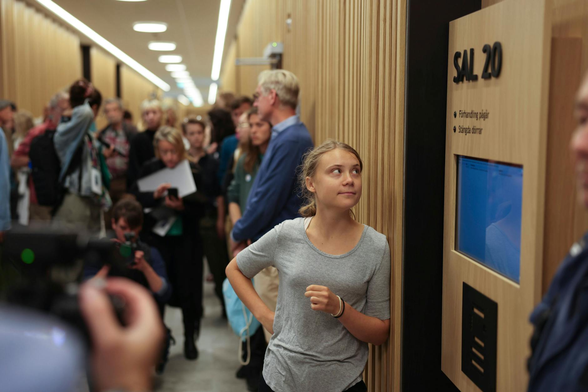 Großes Medieninteresse beim Erscheinen von Greta Thunberg vor Gericht in Malmö.
