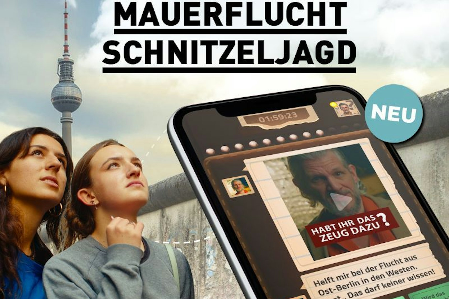 Eine spektakuläre Mission wartet auf Euch: Die Stasi ist Euch auf den Fersen und will den Fluchtversuch Eures Freundes verhindern. Schafft Ihr es, die verschlüsselten Hinweise zum Fluchttunnel vor der Stasi zu finden und zu lösen?