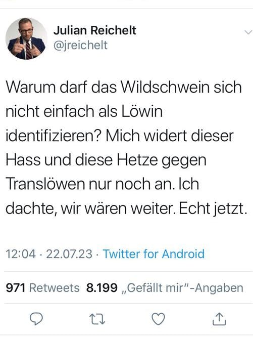 Der Tweet von Julian Reichelt.
