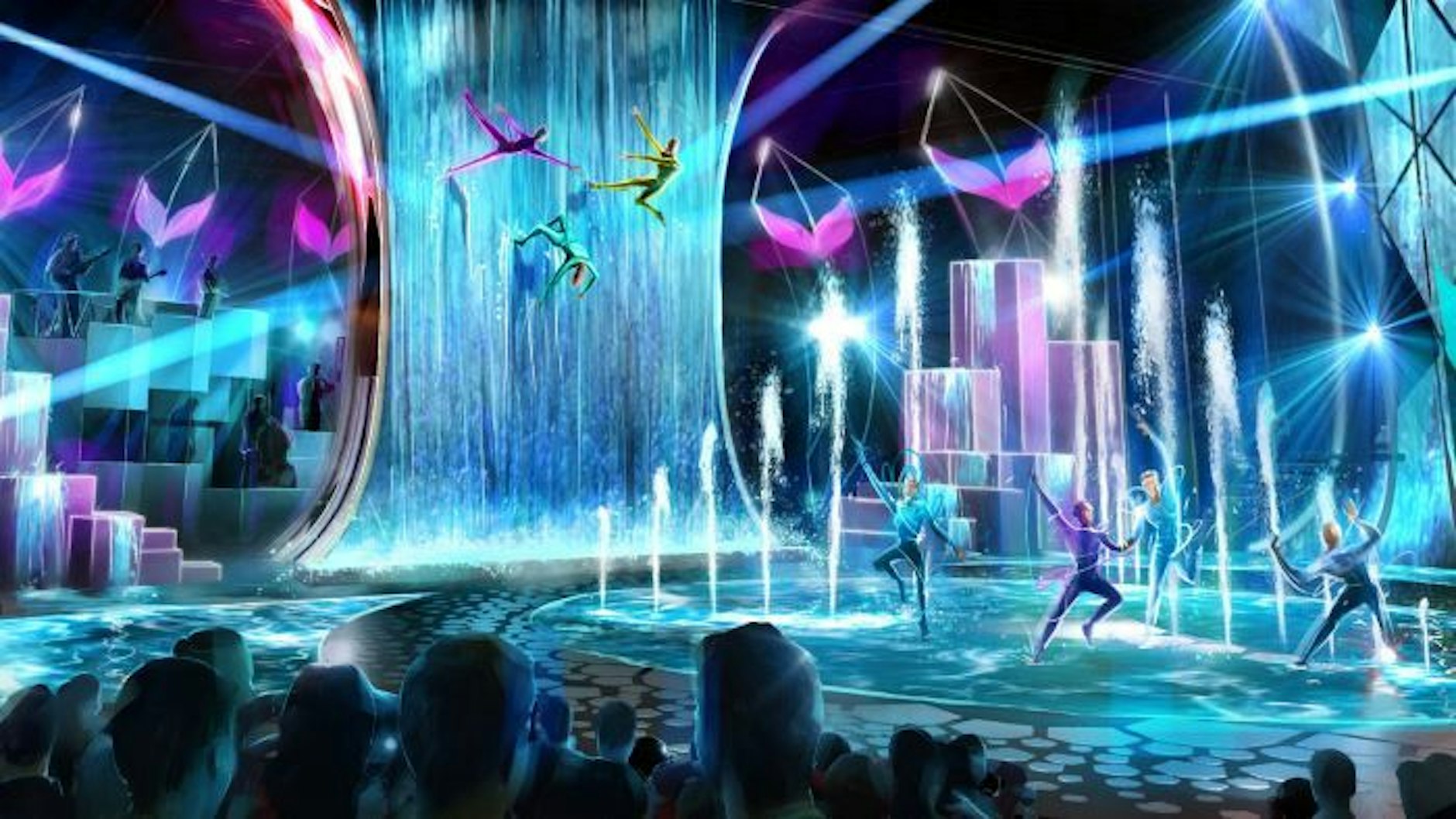 Ein knapp zehn Meter hoher Wasserfall im prächtigen Wassergarten.