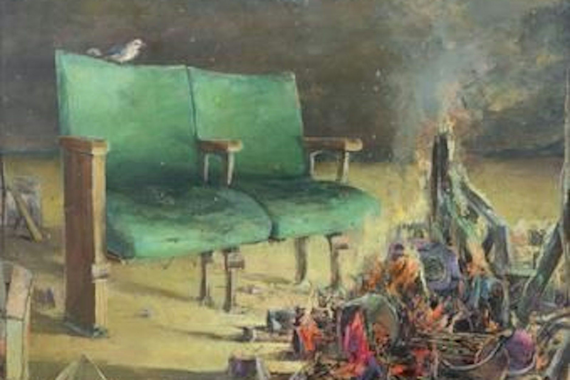 „Smoke Gets in Your Eye (Cinema-Loveseat Oriole)“,&nbsp;2023, Öl/Leinwand