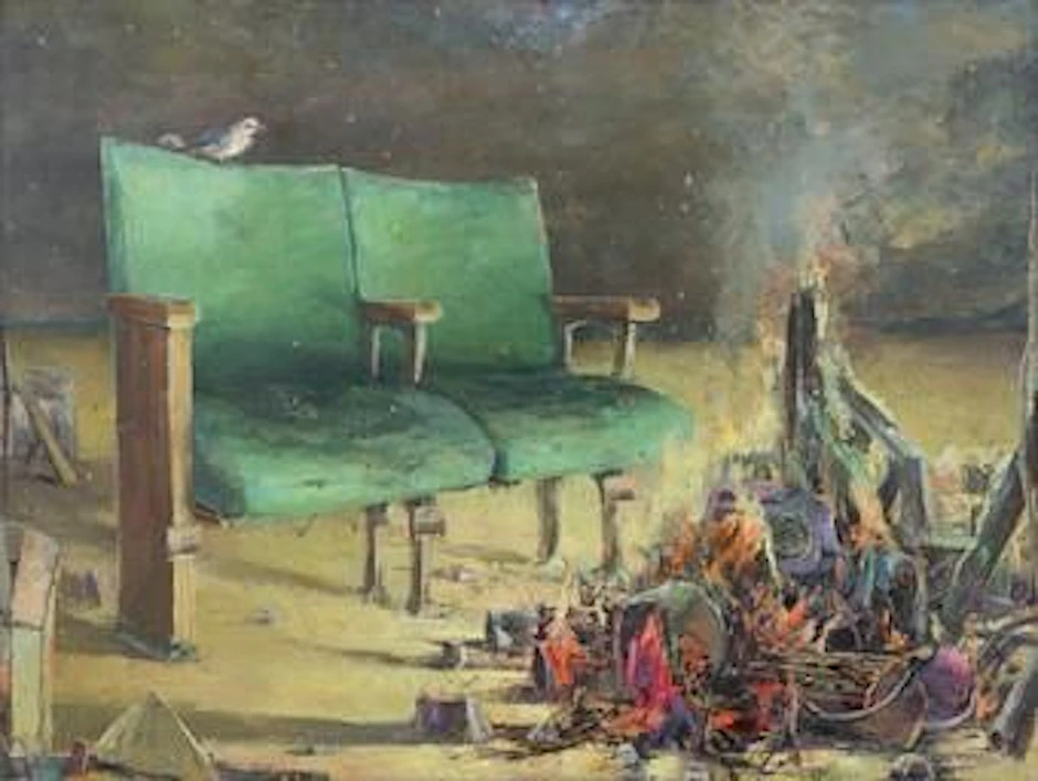 „Smoke Gets in Your Eye (Cinema-Loveseat Oriole)“,&nbsp;2023, Öl/Leinwand