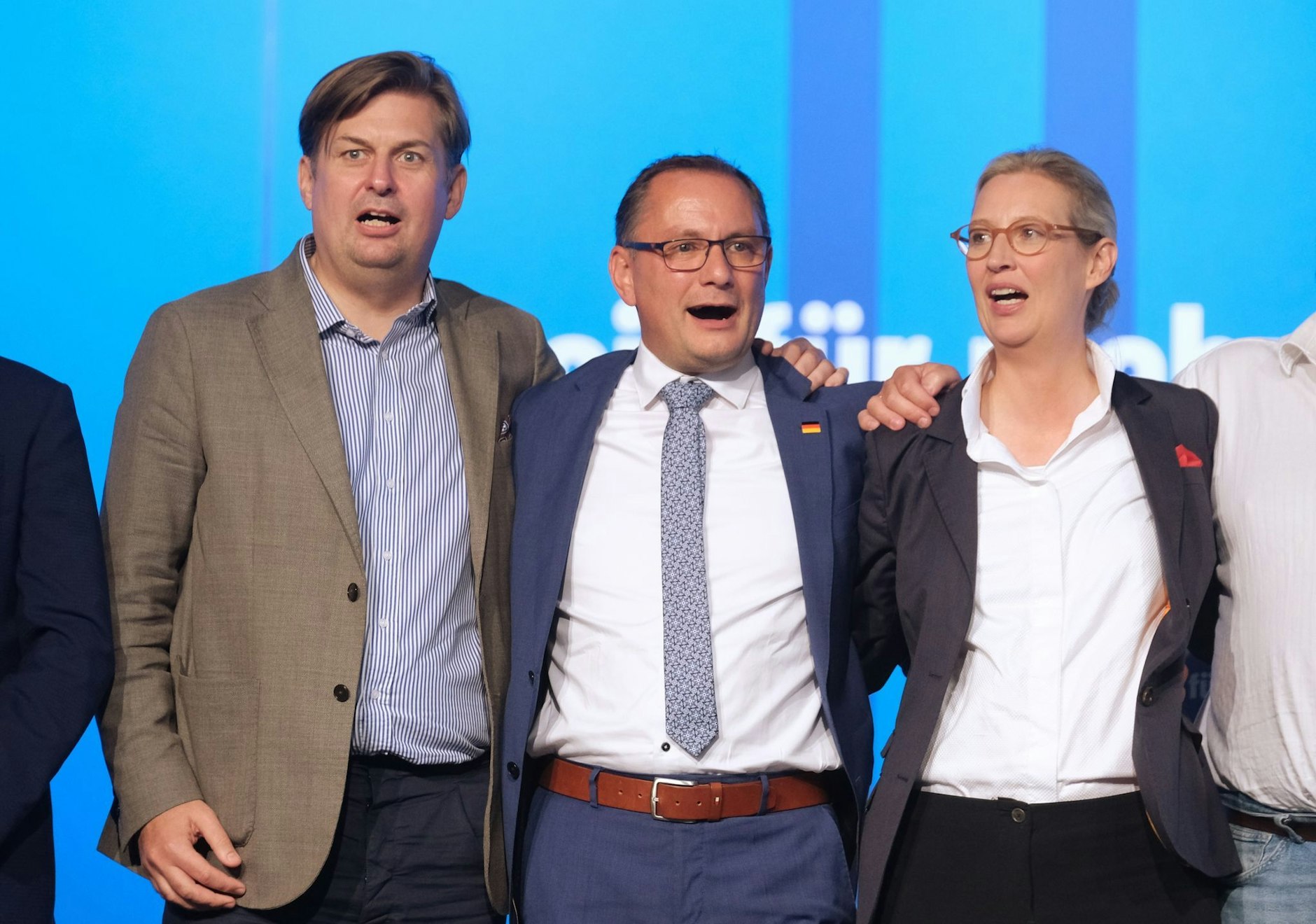 Maximilian Krah, Tino Chrupalla und Alice Weidel von der AfD.  