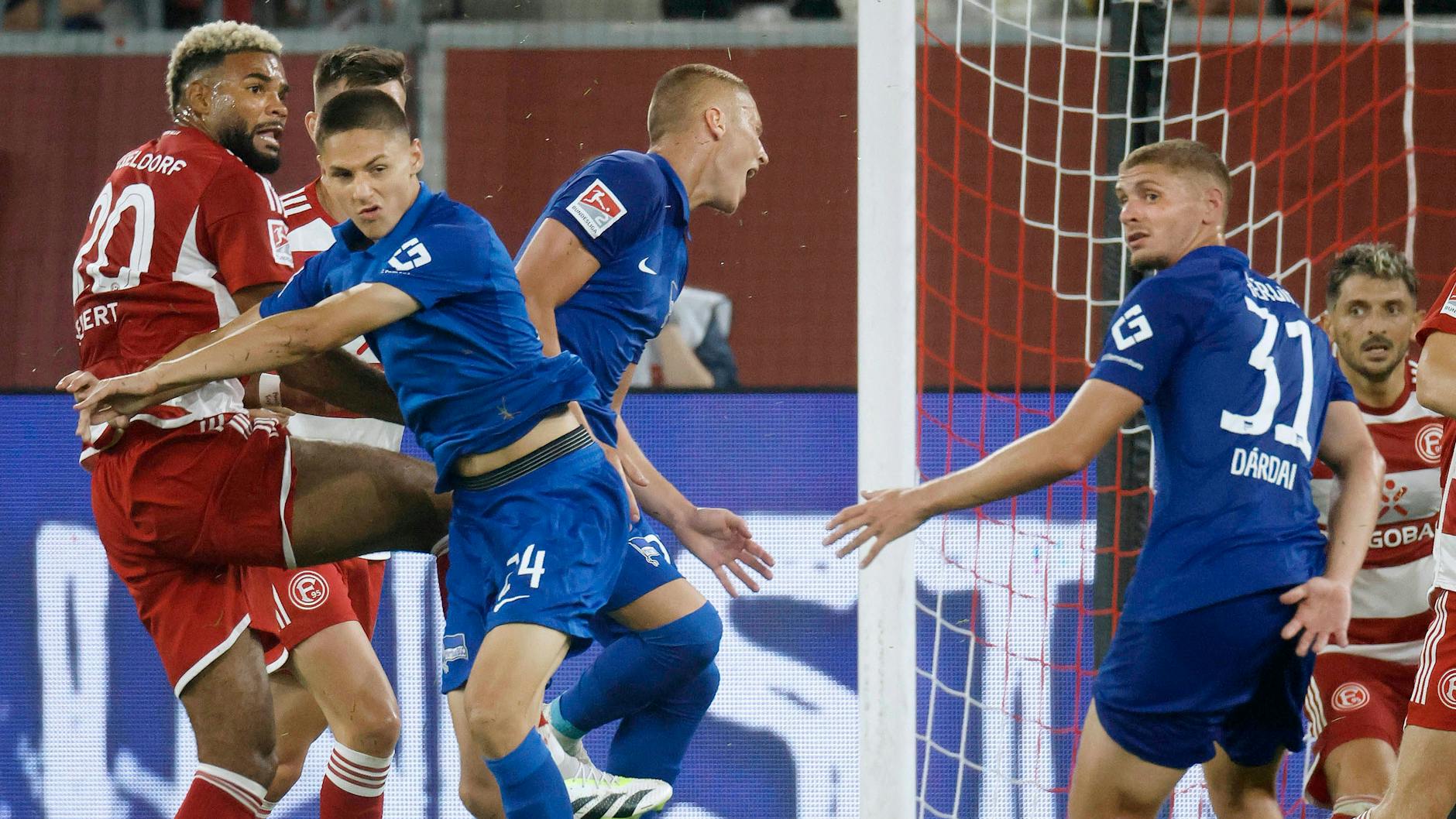 In Düsseldorf standen die drei Dardai-Brüder Bence (2.v.l.), Palko (3.v.l.) und Marton (r.) gemeinsam auf dem Platz.