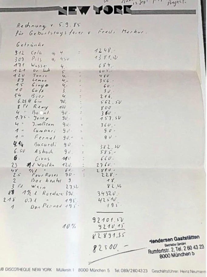 Er ließ sich sicherlich nicht lumpen: Freddie Mercury feierte seinen Geburtstag in München und bezahlte eine haushohe Rechnung.