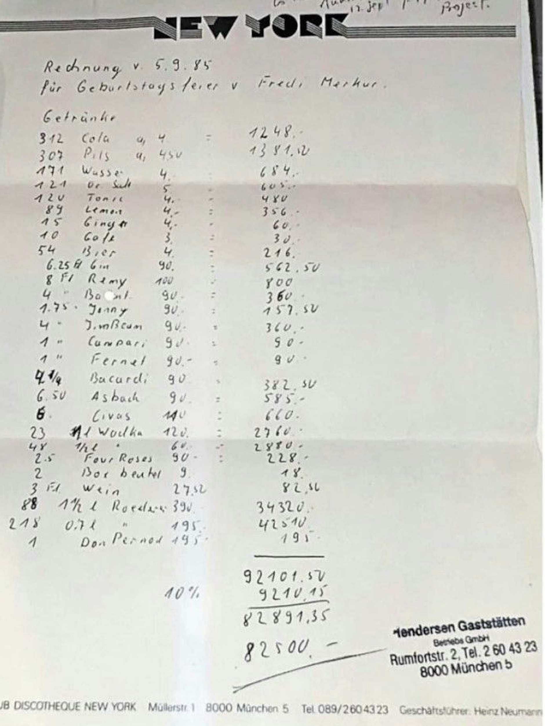 Er ließ sich sicherlich nicht lumpen: Freddie Mercury feierte seinen Geburtstag in München und bezahlte eine haushohe Rechnung.