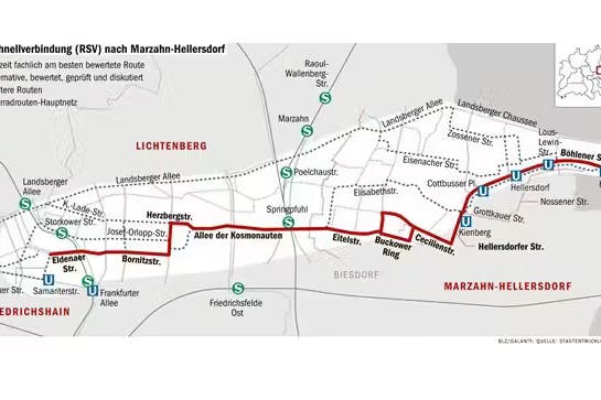 Hier geht’s lang: Das ist die Vorzugstrasse für die Ost-Route (RSV 9), die im Februar 2020 präsentiert wurde.