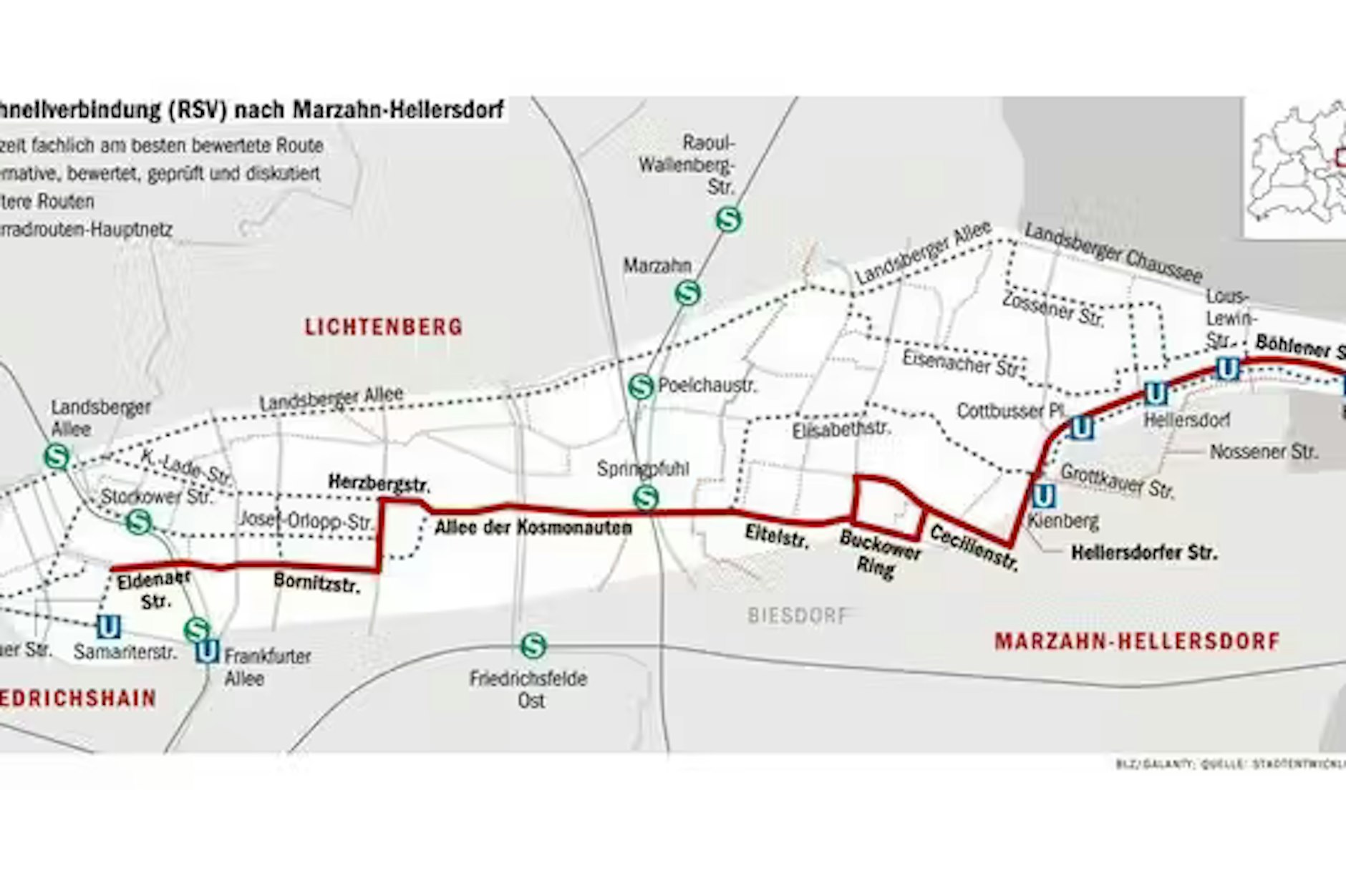 Hier geht’s lang: Das ist die Vorzugstrasse für die Ost-Route (RSV 9), die im Februar 2020 präsentiert wurde.