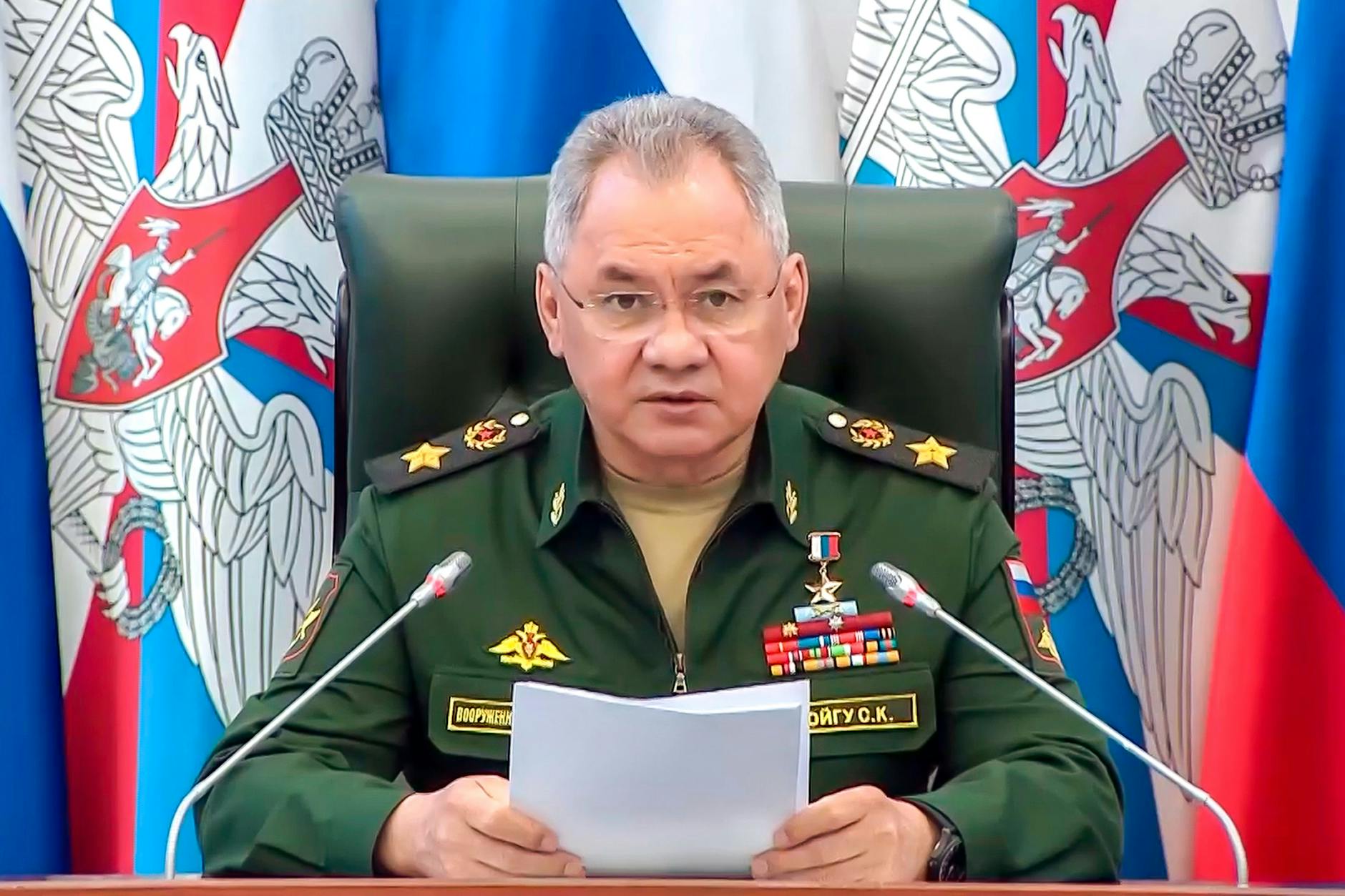 Russlands Verteidigungsminister Sergej Schoigu bei der Leitung einer Sitzung