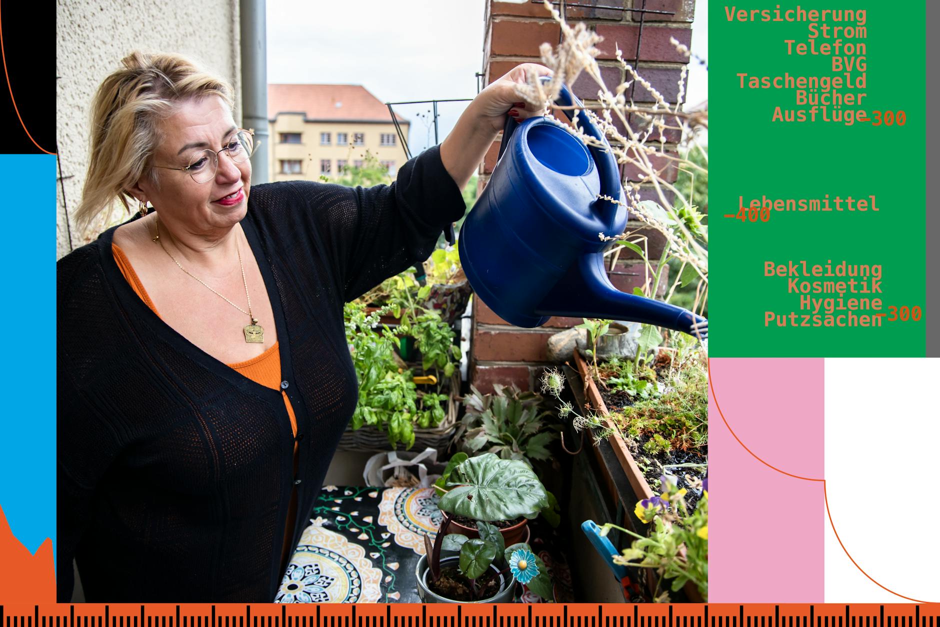 Die Erzieherin Heike Hummitzsch gießt ihre Pflanzen auf dem Balkon.