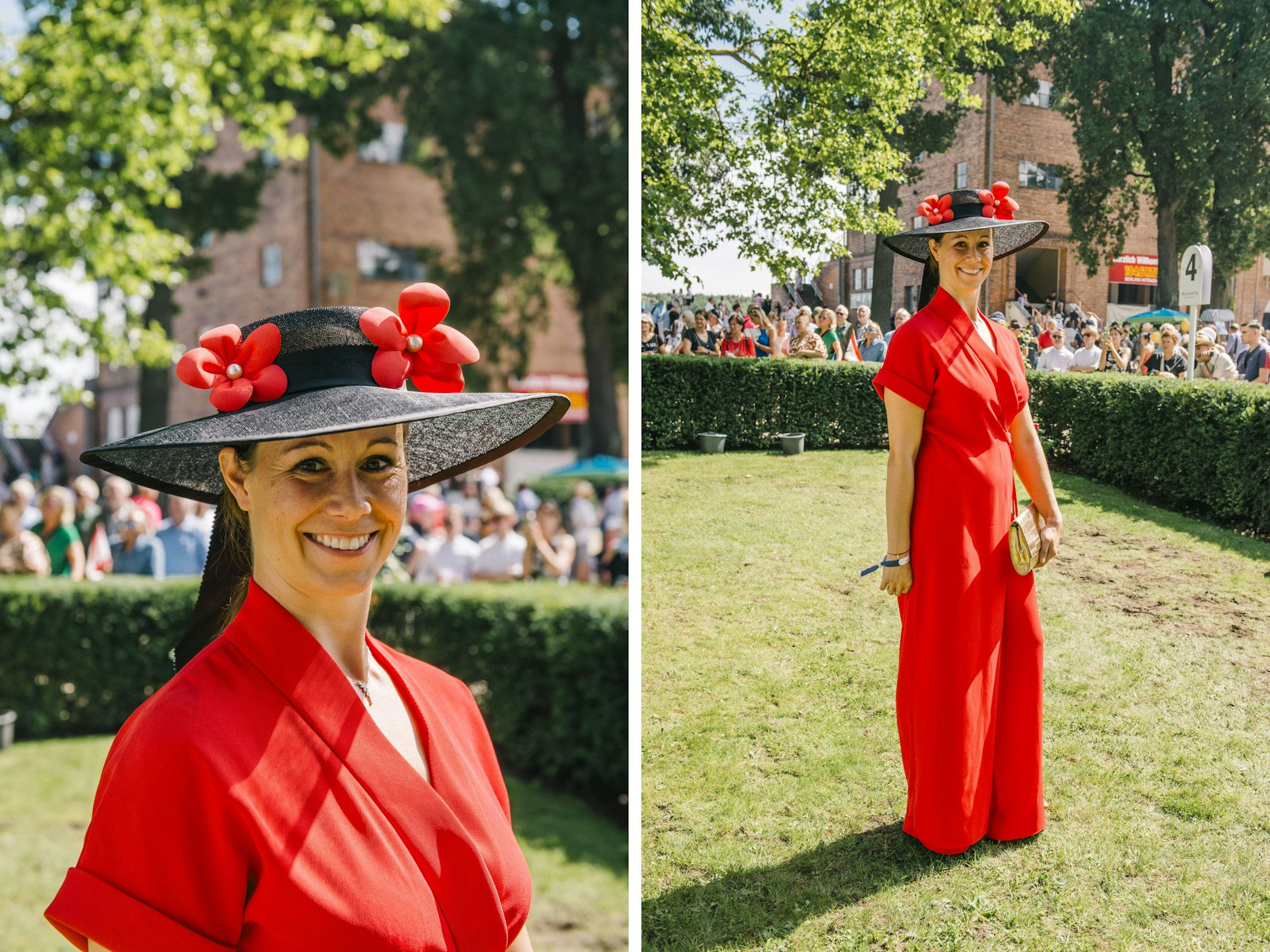 Junge Talente können <strong>Judy Ziburske</strong> unterstützend an ihrer Seite wissen. Die Gattin des Westminster-Geschäftsführers und Rennpferd-Besitzers Marian Ziburske hat sich ihren Hut extra anfertigen lassen – auf Basis von Zeichnungen einer Freundin ihrer 13-jährigen Tochter. <strong>Viltė Skov</strong> heißt sie und möchte gern Modemacherin werden. Also hat Ziburske einen spanisch anmutenden Entwurf der Nachwuchs-Designerin von einer Modistin nachbauen lassen. Das passt – denn den feuerroten Jumpsuit hat Ziburske auf Mallorca erstanden.