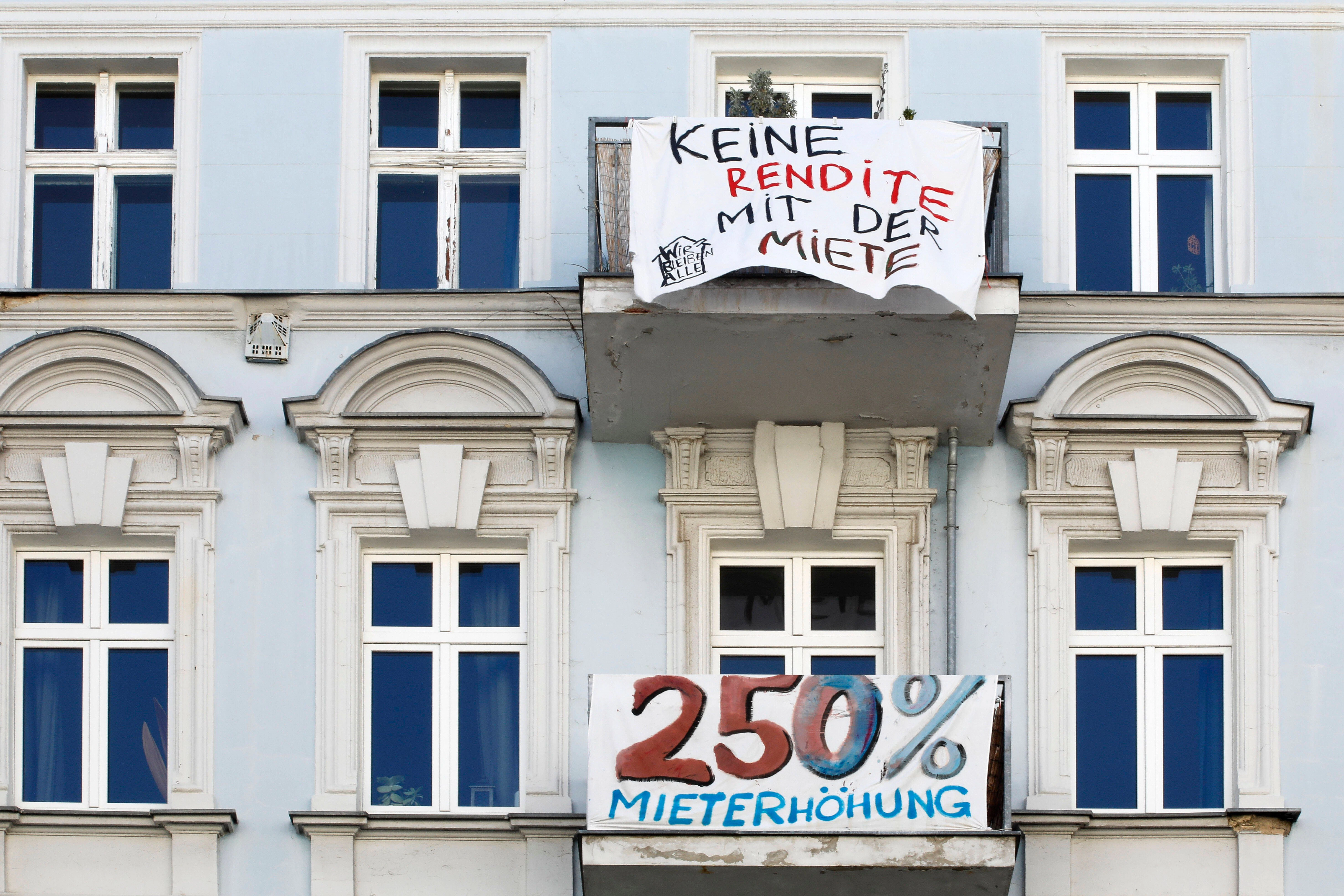 Mieterprotest an einem Wohnhaus im Berliner Stadtteil Friedrichshain