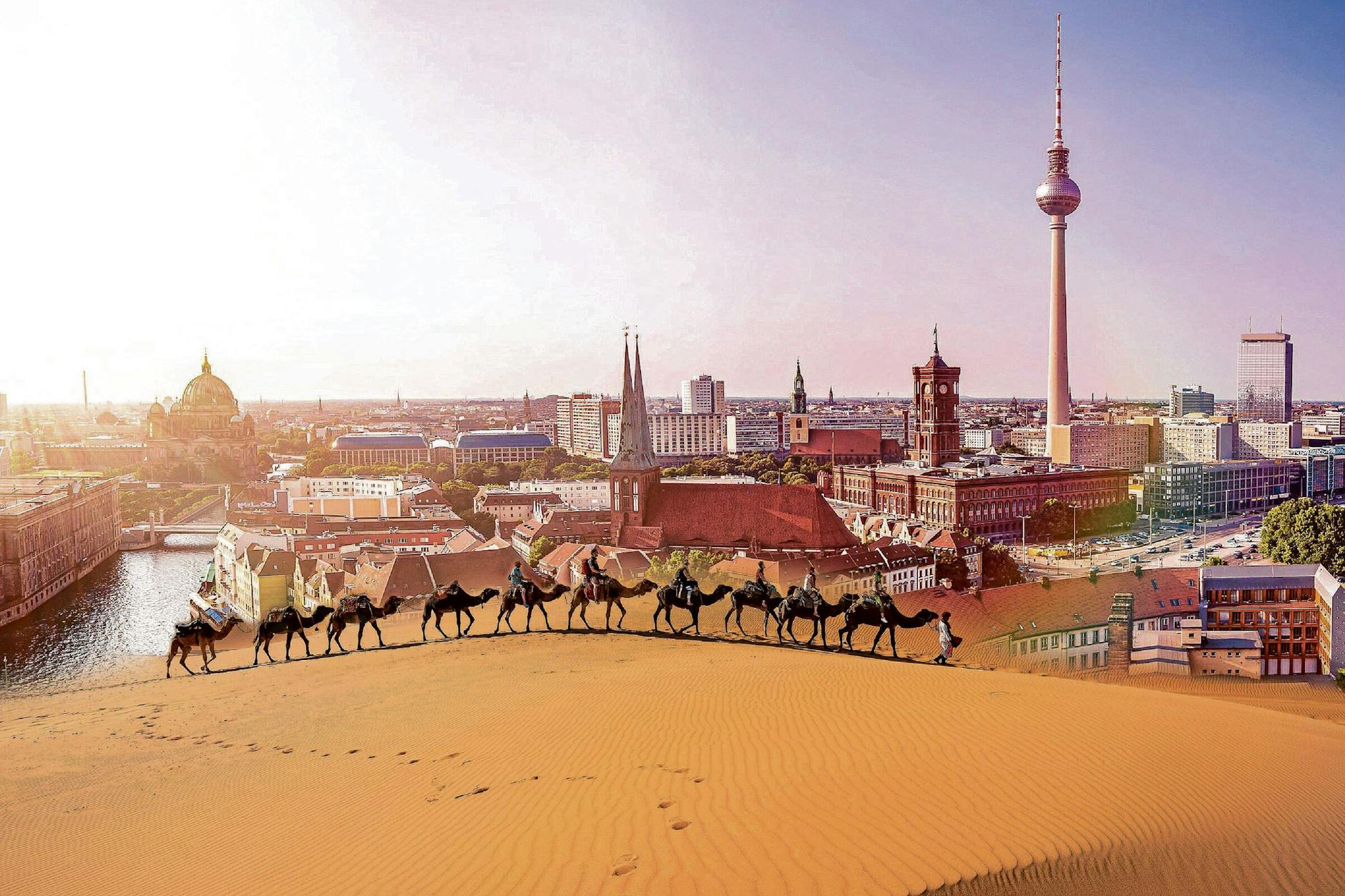 Auch eine Zukunftsvision: Berlin-Panorama mit einmontierter Wüstenszenerie.