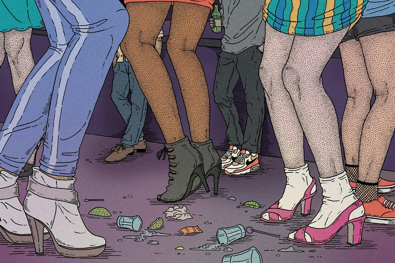 Einer bestellt, alle stoßen an, lecken das Salz vom Handrücken, kippen das Gesöff hinunter, verziehen das Gesicht, beißen in die Zitronenscheibe.