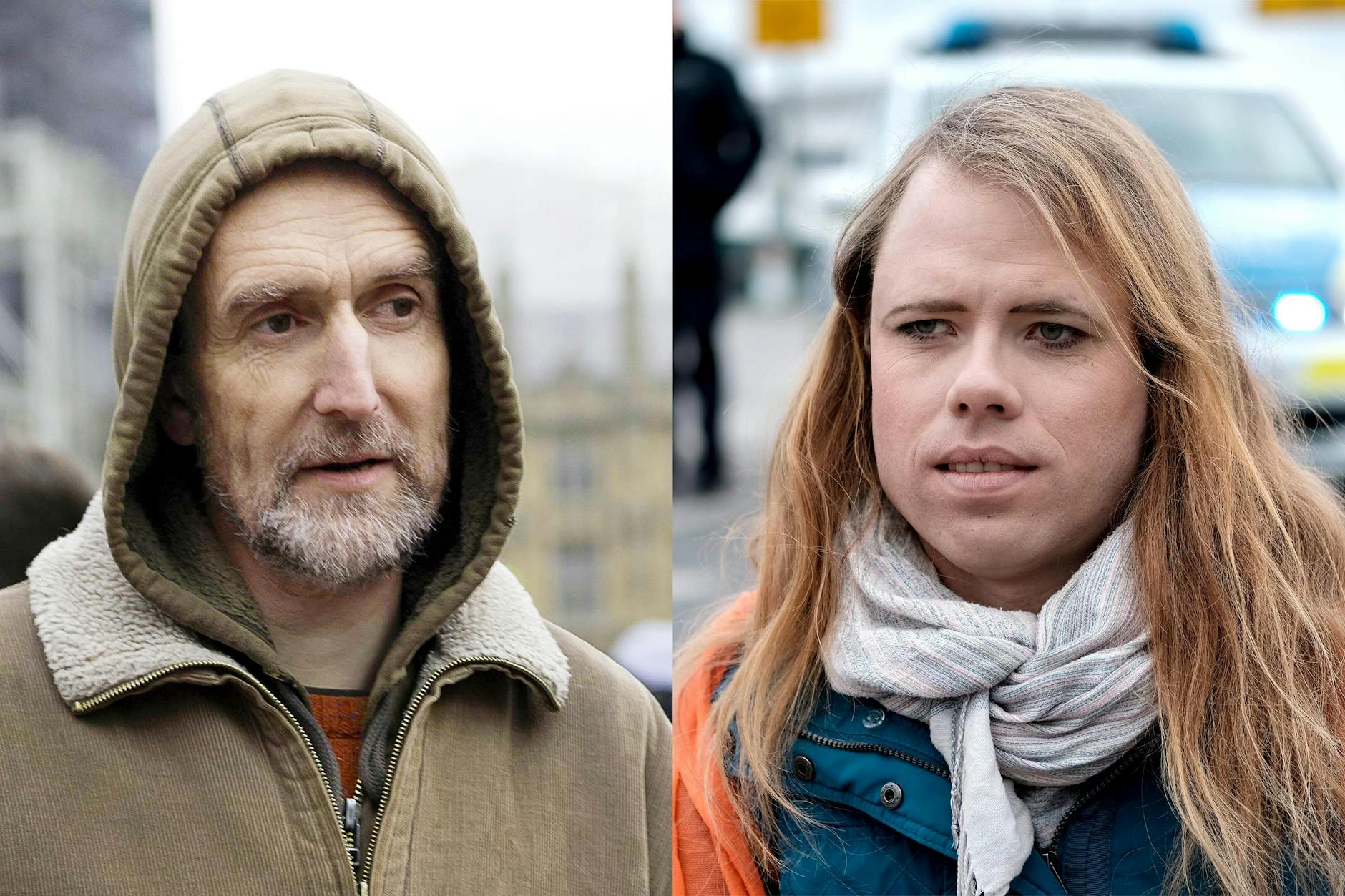 Roger Hallam (li.) verharmloste den Holocaust. Trans-Klimaaktivistin Penelope Frank gefällt das gar nicht. Wegen ihres Aktivismus könnte sie sich aber über 30 Jahre verschulden.