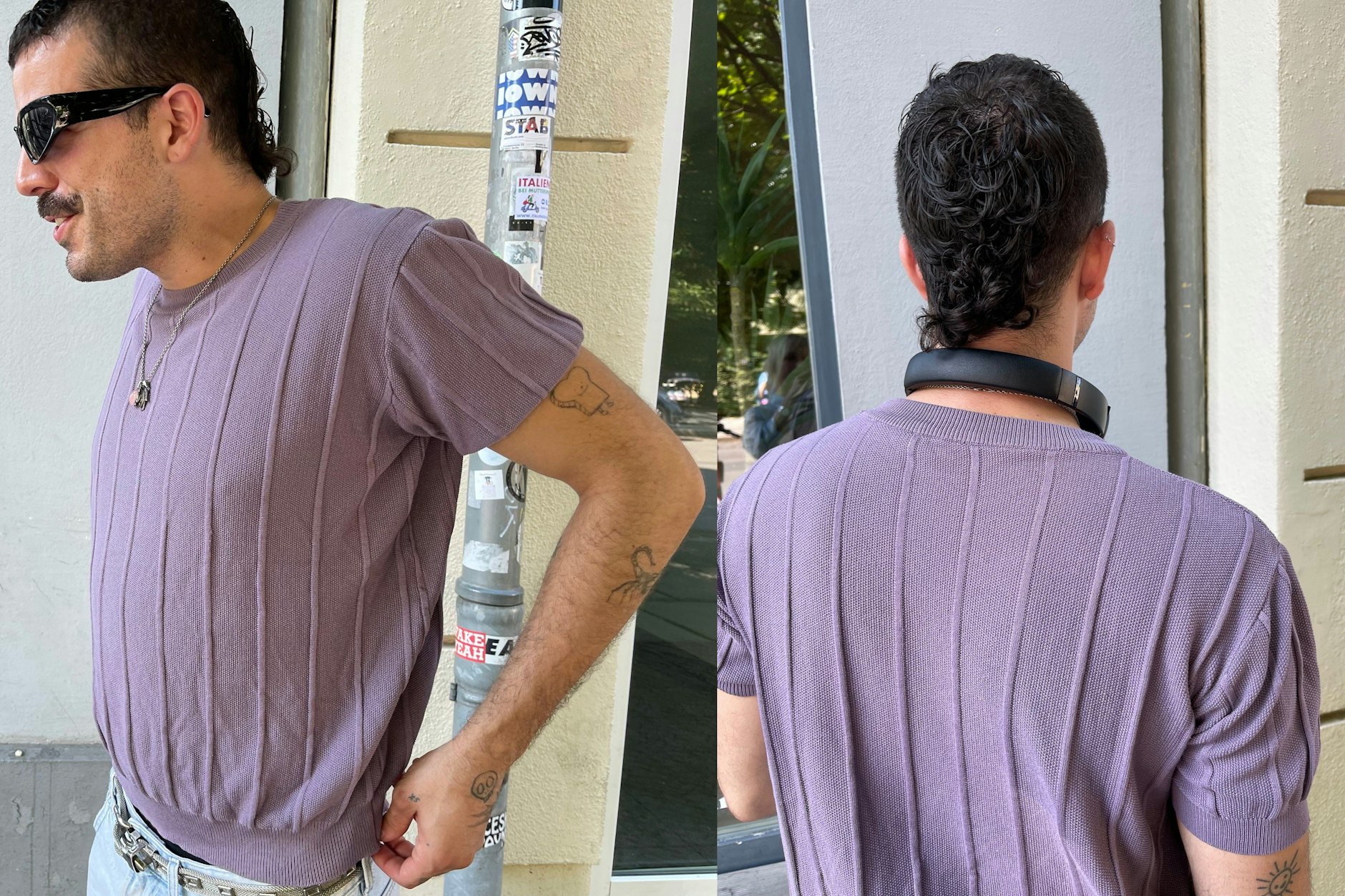 Adrián mischt Mullet und Mohican (engl. für Iro) auf seinem Kopf. Das ist ein sehr angesagter Haarschnitt im Moment, bei dem vom Barbier gerne auch mal Muster in die Seiten rasiert werden.