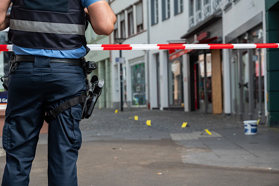Wittlich: Ein Polizist sichert den abgesperrten Tatort.&nbsp;