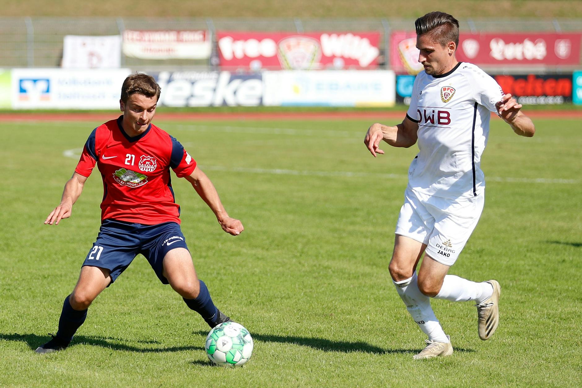 In Eilenburg macht Alexander Siebeck (r.) endlich die ersten Saisonminuten für den BFC, hofft Freitag gegen Jena auf Nachschlag. 