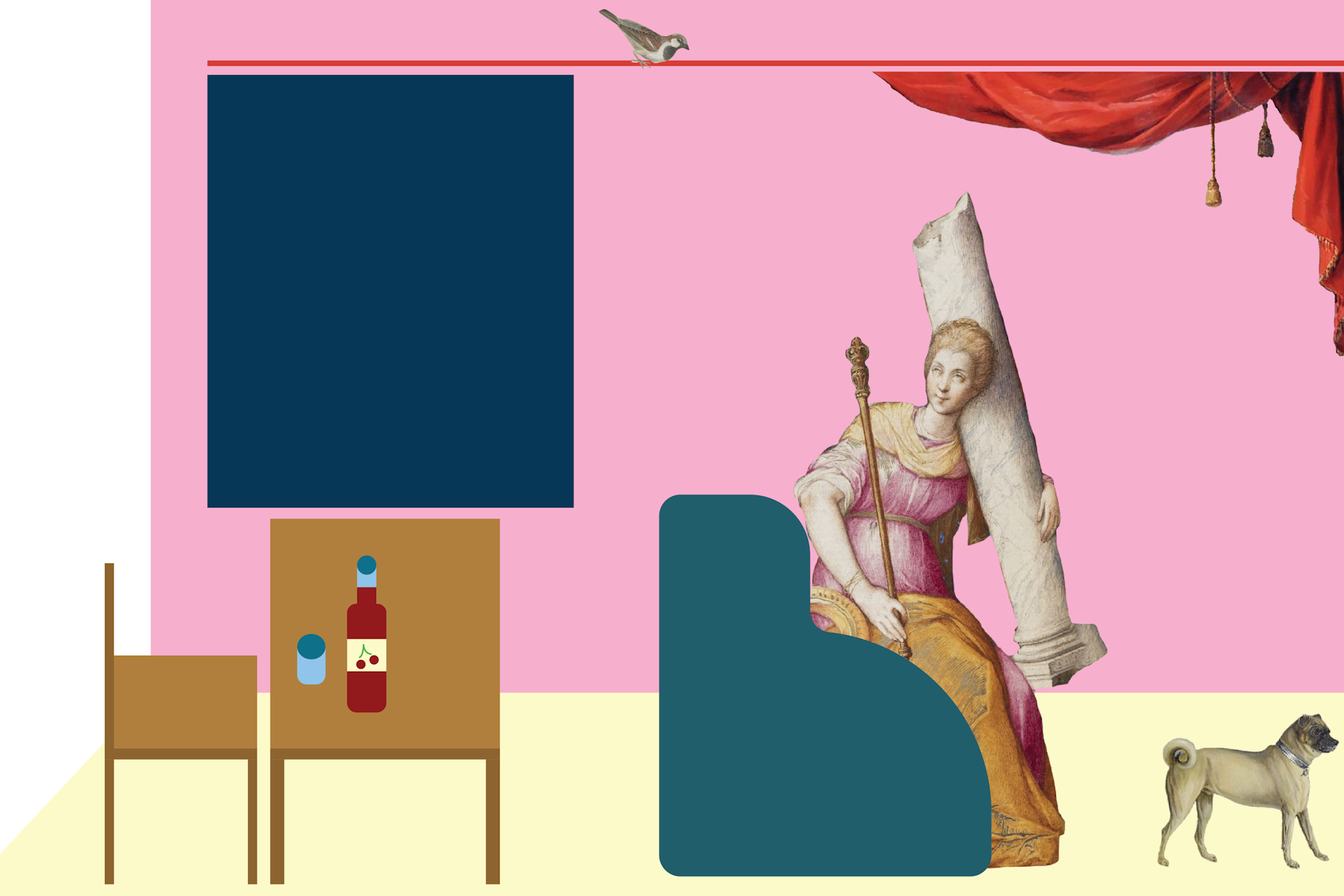 Als der Spatz sich auf der Gardinenstange ausruht, fange ich an, alles, wo er sich setzen könnte, abzubauen.