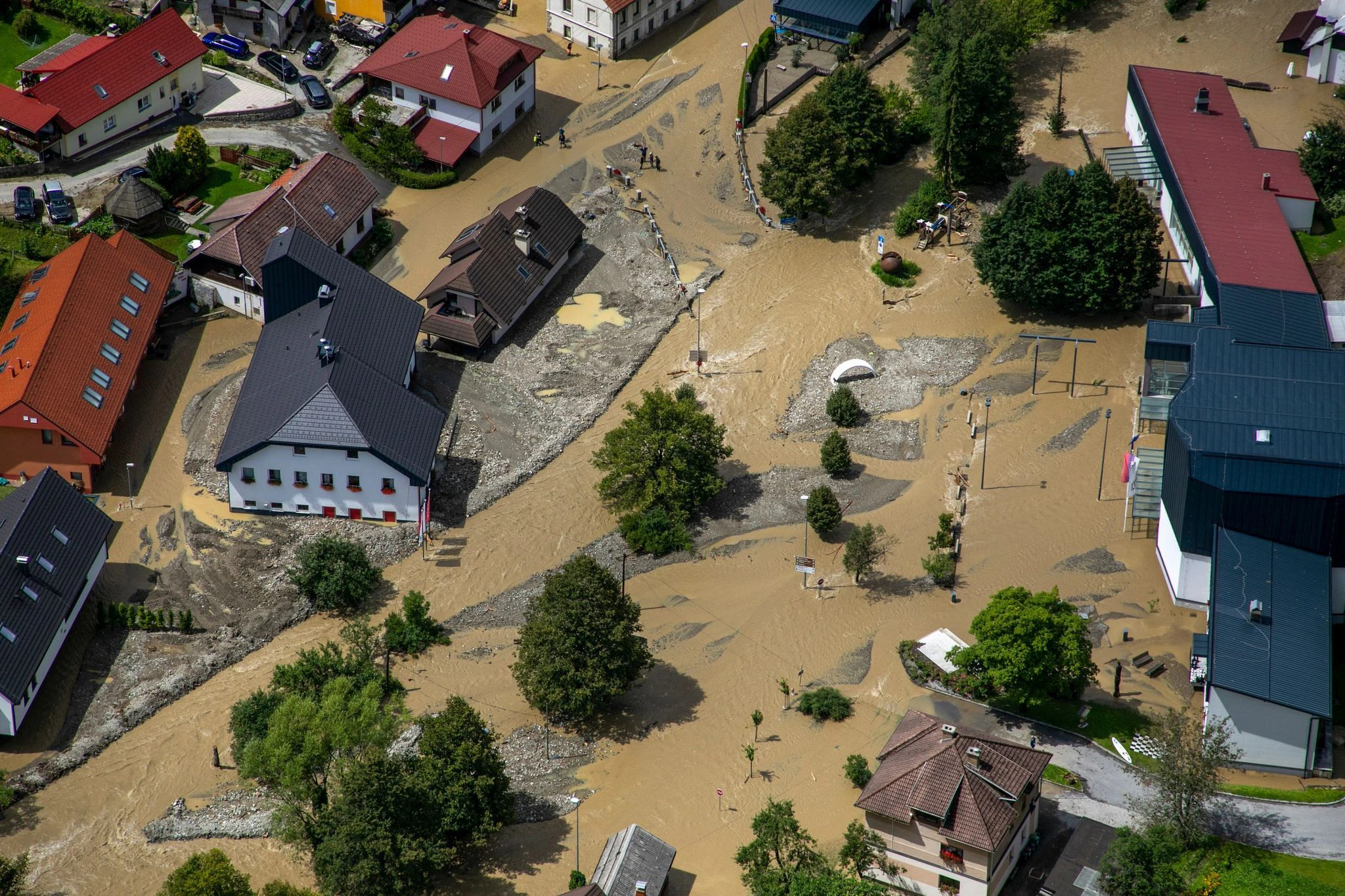 Ein überschwemmtes Gebiet Anfang August in Slowenien.