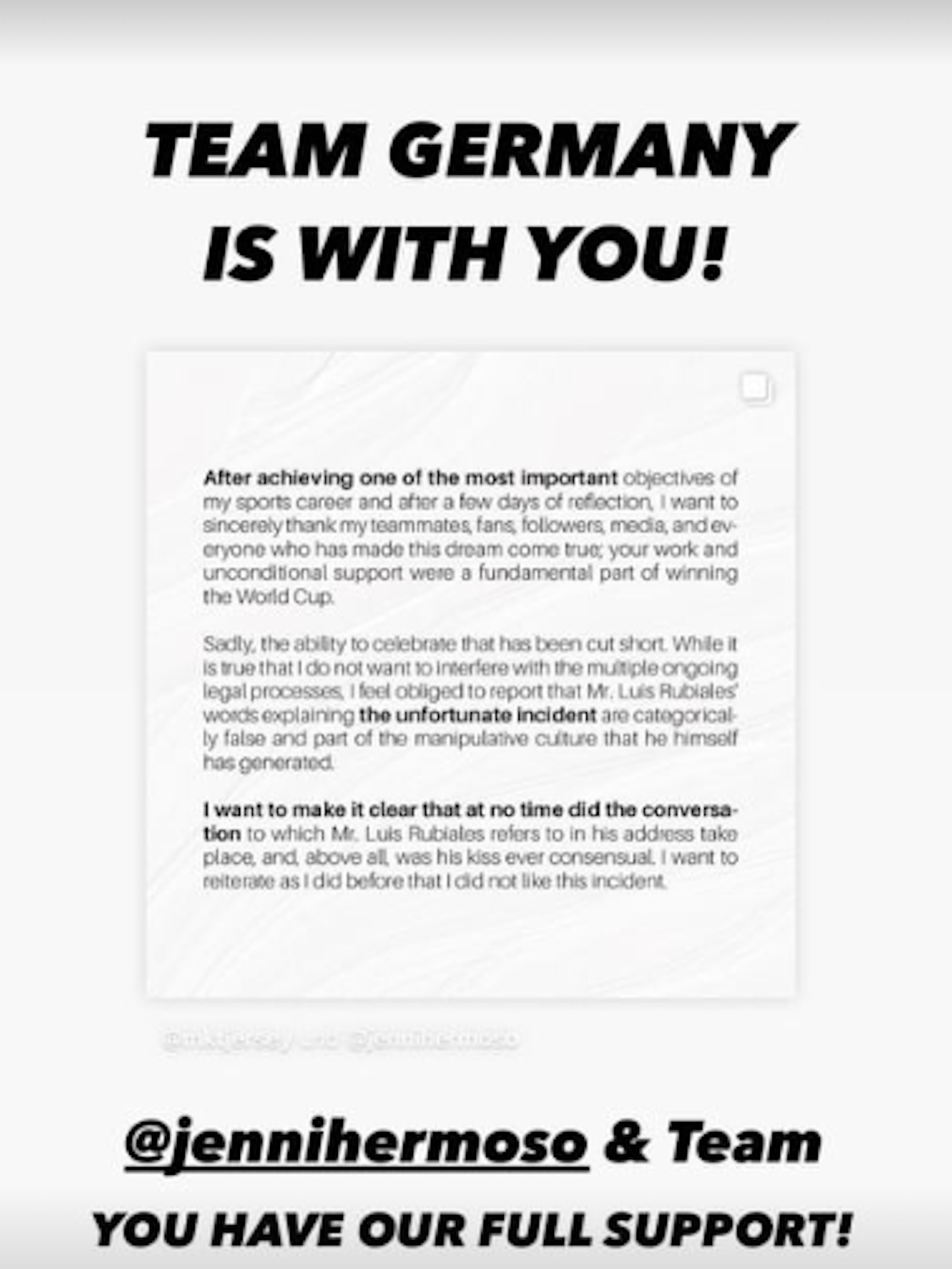 Die Botschaft der DFB-Frauen auf Instagram.