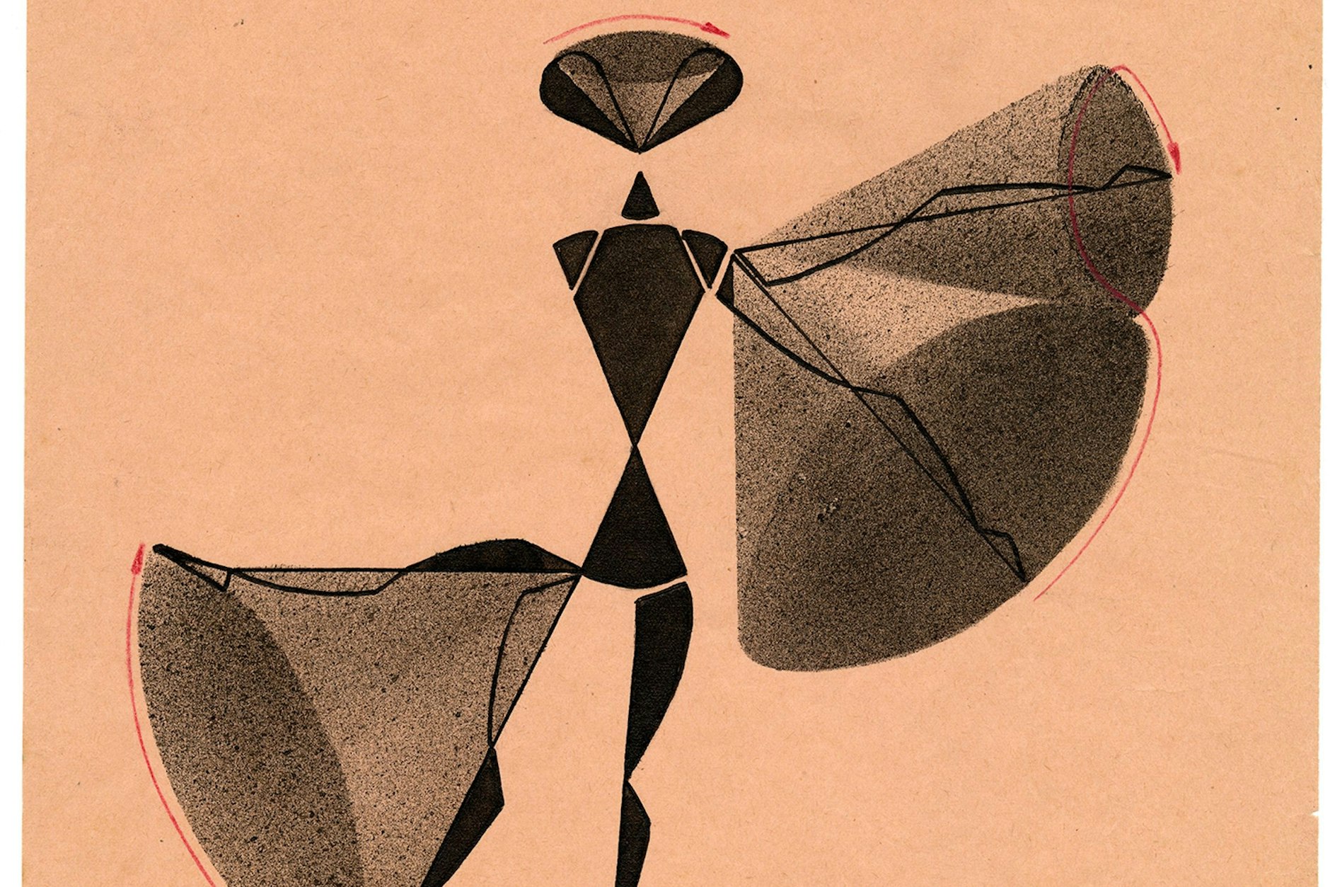 „Type of movement: conical movement“ aus Eshkols Tanzbewegungs-„Referenzsystem“ des John G. Harries, Tusche, Konstruktionspapier, 1950er-Jahre (Ausschnitt)