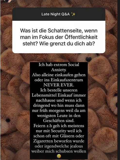 Cheyenne Ochsenknecht offenbart ihre Ängste bei Instagram.