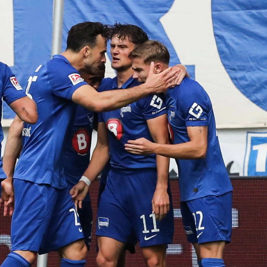 Vier Treffer, drei Torschützen in Magdeburg: Herthas Haris Tabakovic mit Doppelpack, Fabian Reese und Marten Winkler (v.l.) trafen auch.