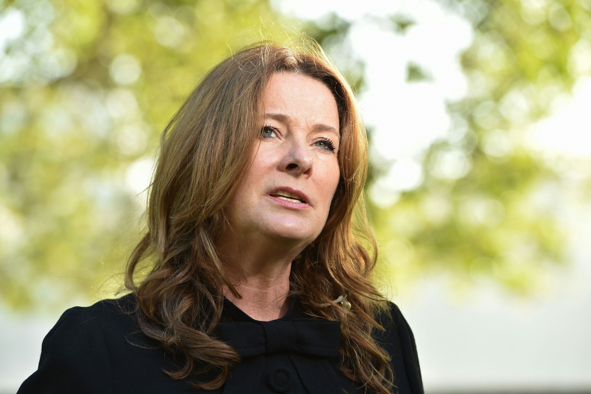 Gillian Keegan, Bildungsministerin von Großbritannien, bei einem Interview in Westminster.