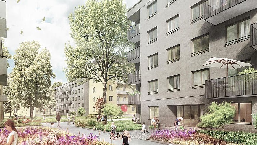So stellt sich die Gesobau die nachverdichteten Innenhöfe im Schloßpark-Kiez vor. 