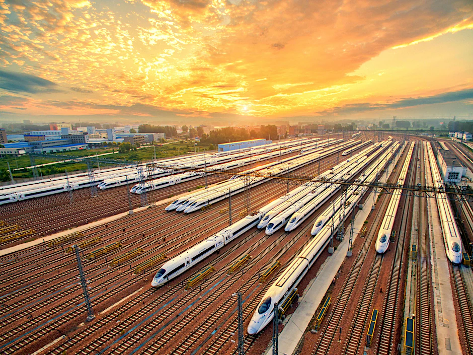 Hochgeschwindigkeitszüge stehen bereit am Bahnhof von Zhengzhou, 13 Millionen Einwohner, Hauptstadt der Provinz Henan.