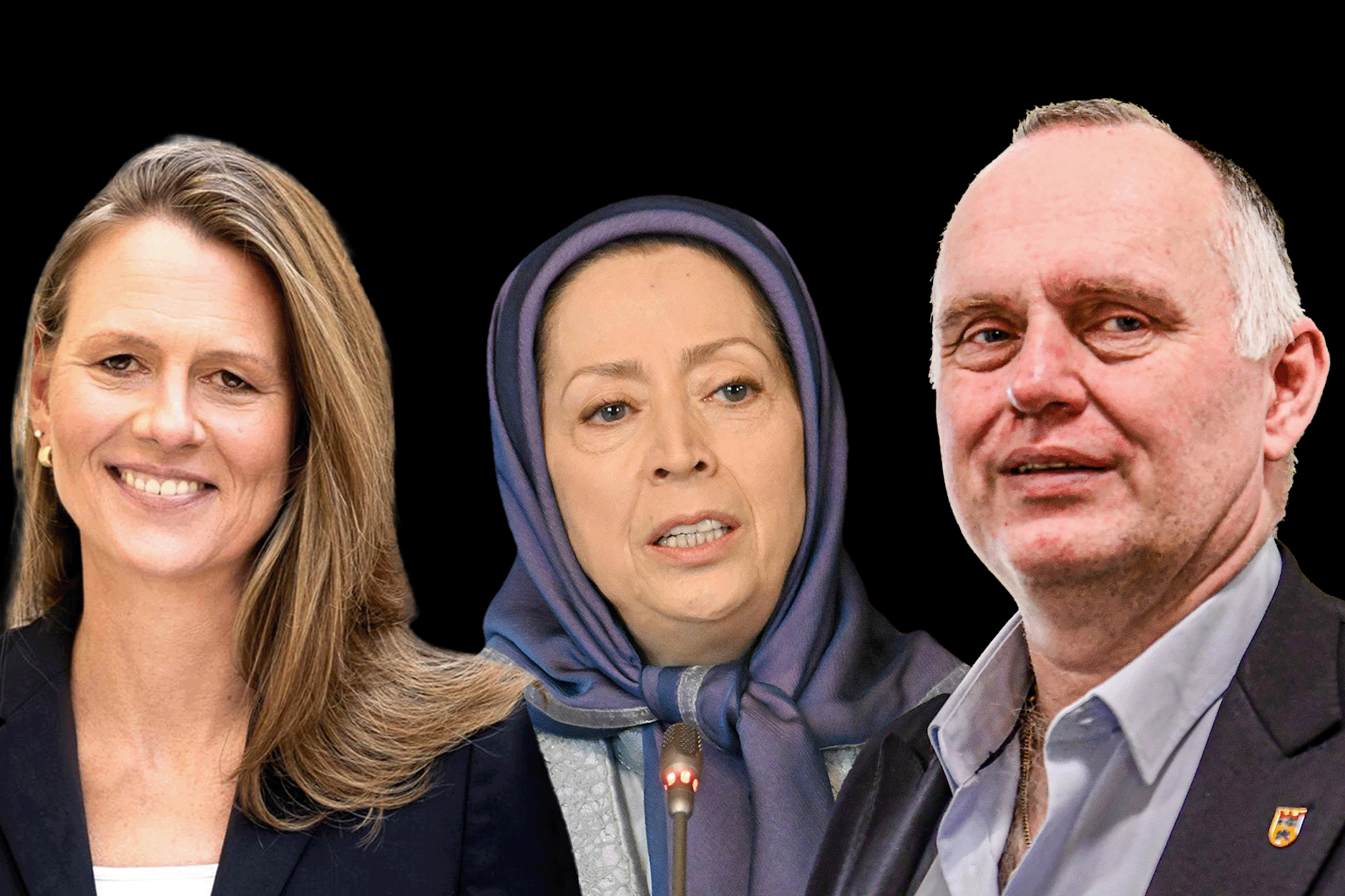 Stefanie Bung, Volksmudschahedin-‚Präsidentin‘ Maryam Rajavi und Detlef Wagner (v.l.)