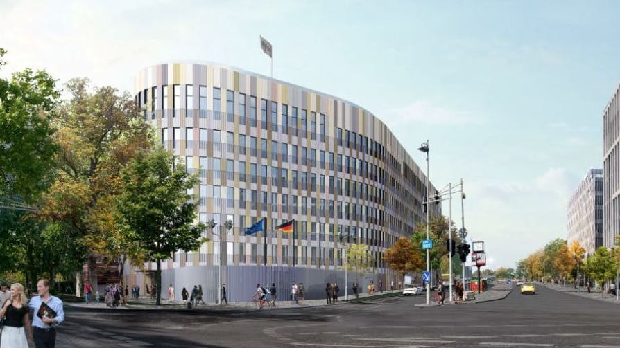 Das Ausweich-Quartier für den Bundespräsidenten an der Elisabeth-Abegg-Straße/Alt-Moabit entsteht nach einem Entwurf der Architekten Sauerbruch Hutton.