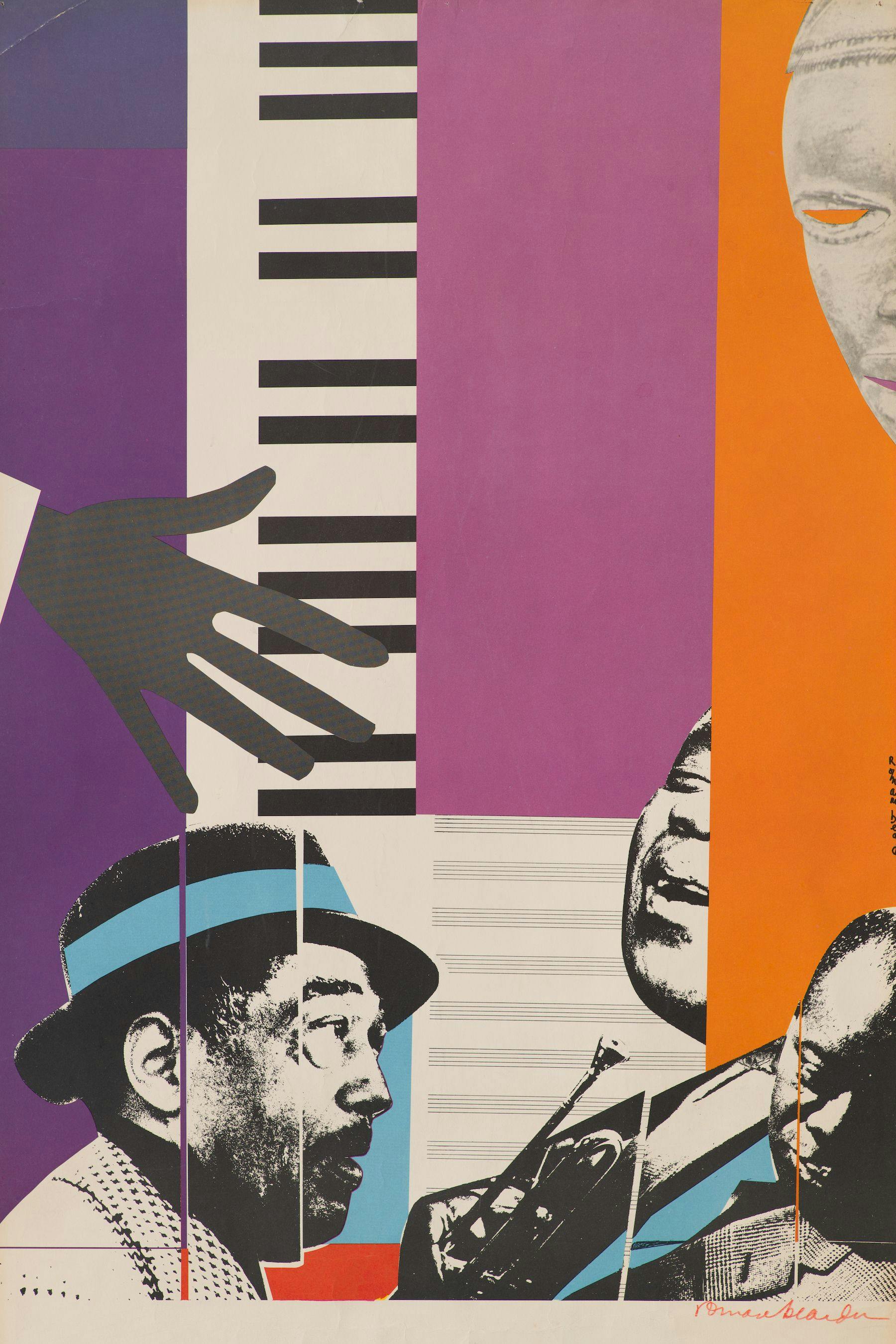 Collage von Romare Baerden mit Duke Ellington und Amstrong, ca. 1975