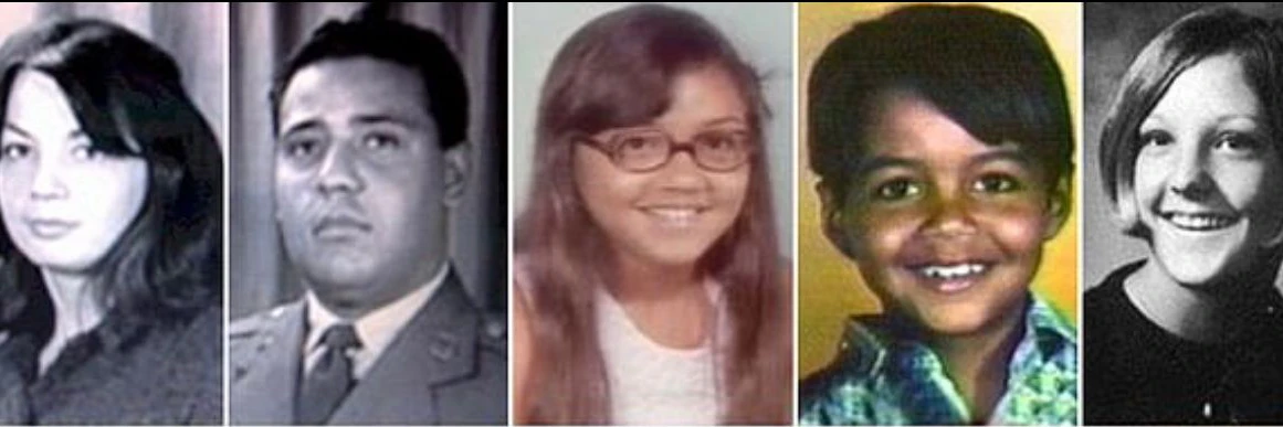 15. Januar, 1974: #1 Julie Otero (33, mit Seil erdrosselt); #2 Joseph Otero (38, mit Plastiktüte erstickt), #3 Josephine Otero (11, mit Seil erhängt); #4 Joseph Otero, Jr. (9, mit Plastiktüte erstickt); April 4, 1974: #5 Kathryn Bright (21, mit Messer in den Bauch erstochen)