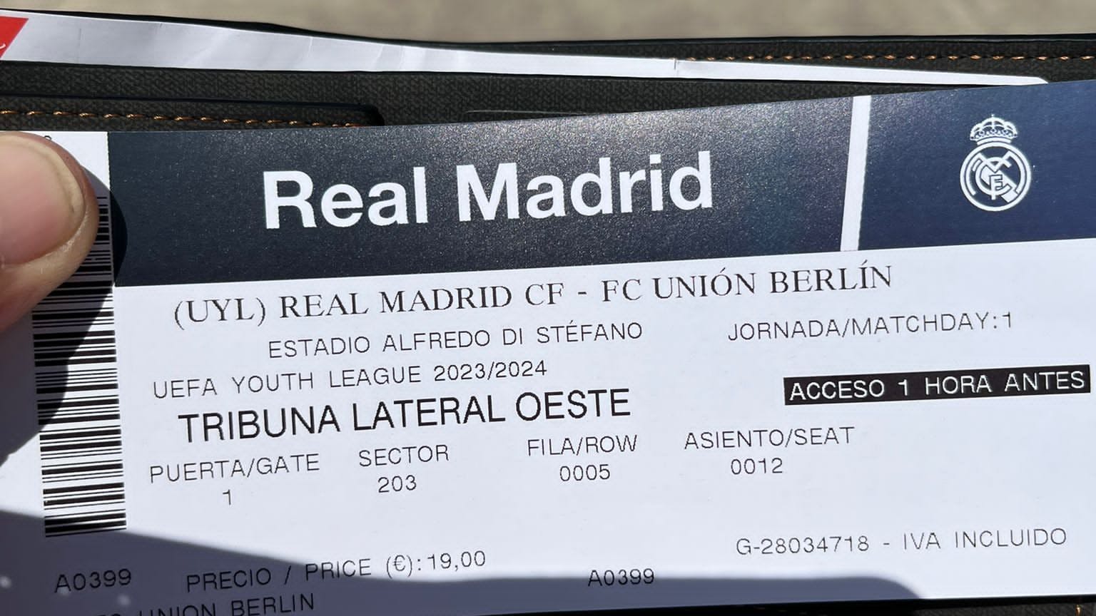 Mitjas Ticket für das U19-Spiel in Madrid.