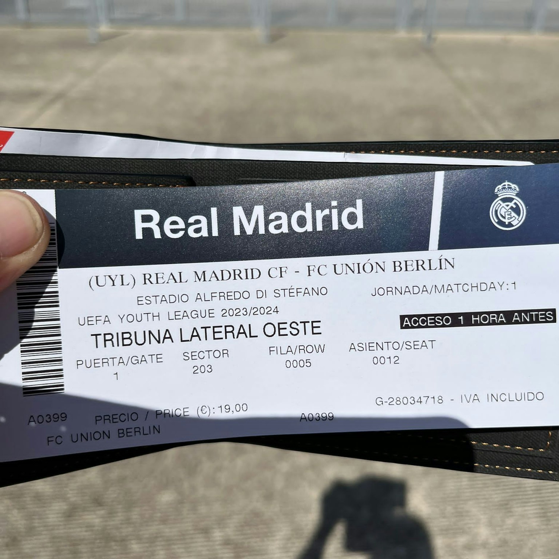 Mitjas Ticket für das U19-Spiel in Madrid.