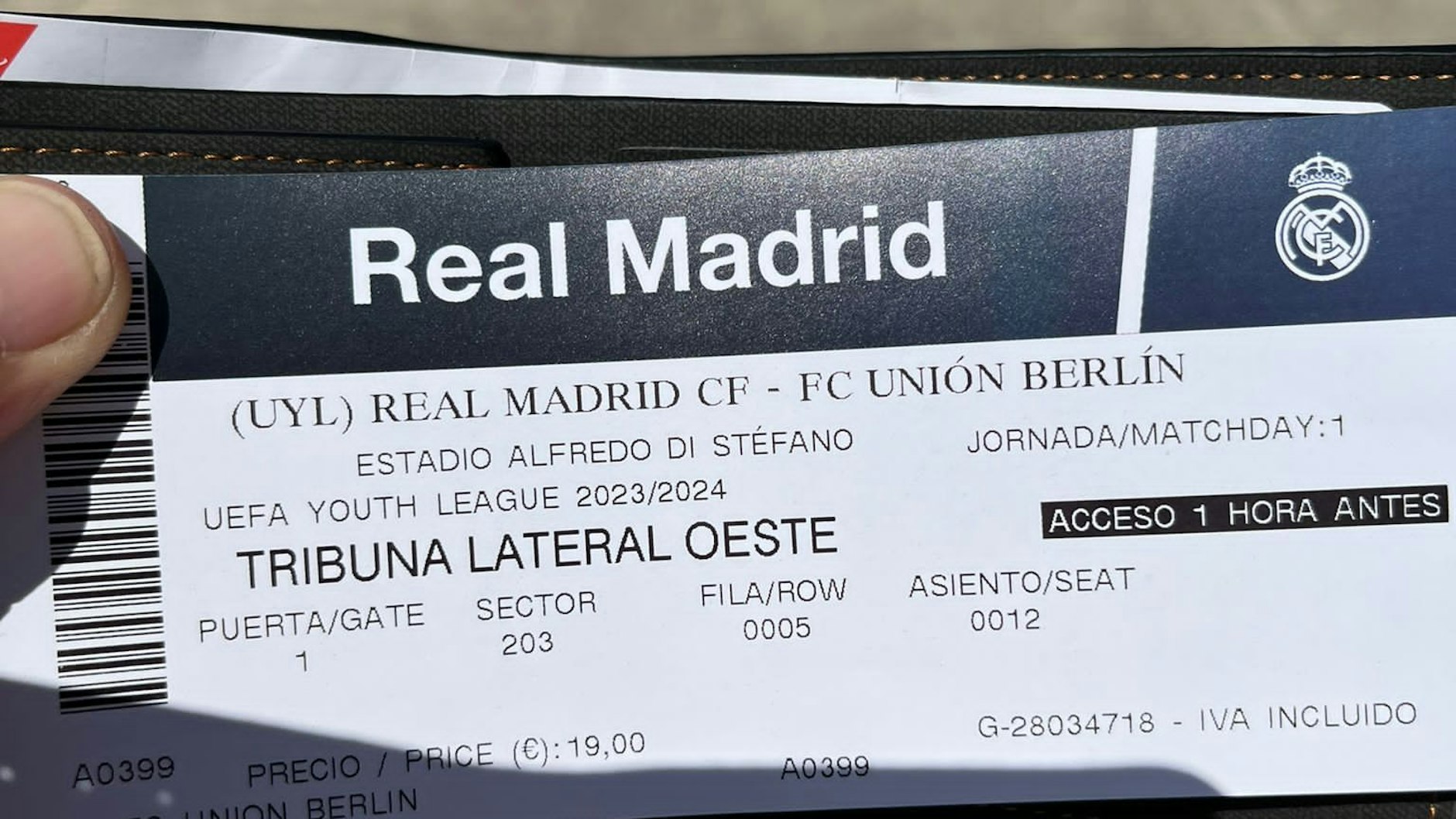 Mitjas Ticket für das U19-Spiel in Madrid.