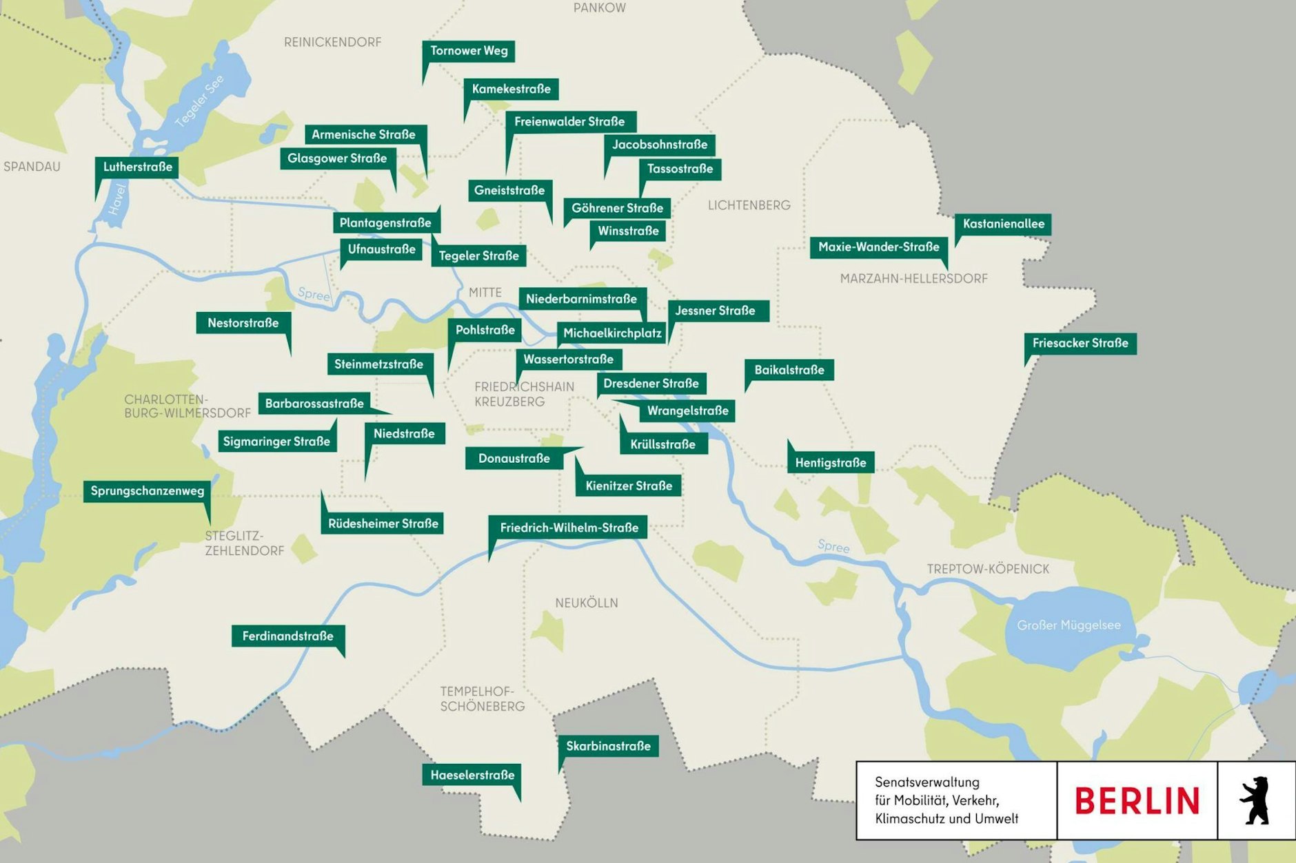 Die Karte der gesperrten Spielstraßen am Internationalen Autofreien Tag in Berlin.